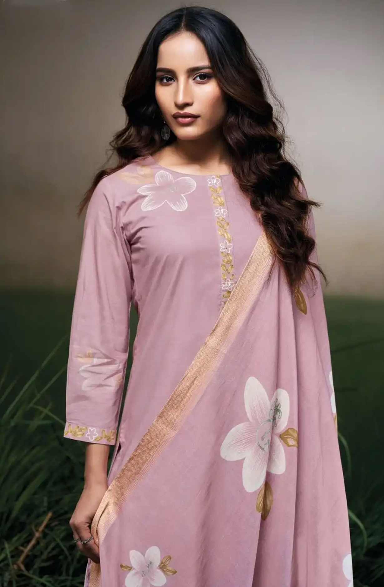 Purple Cotton Linen Suit Set with Kota Dupatta  - FARS3523D