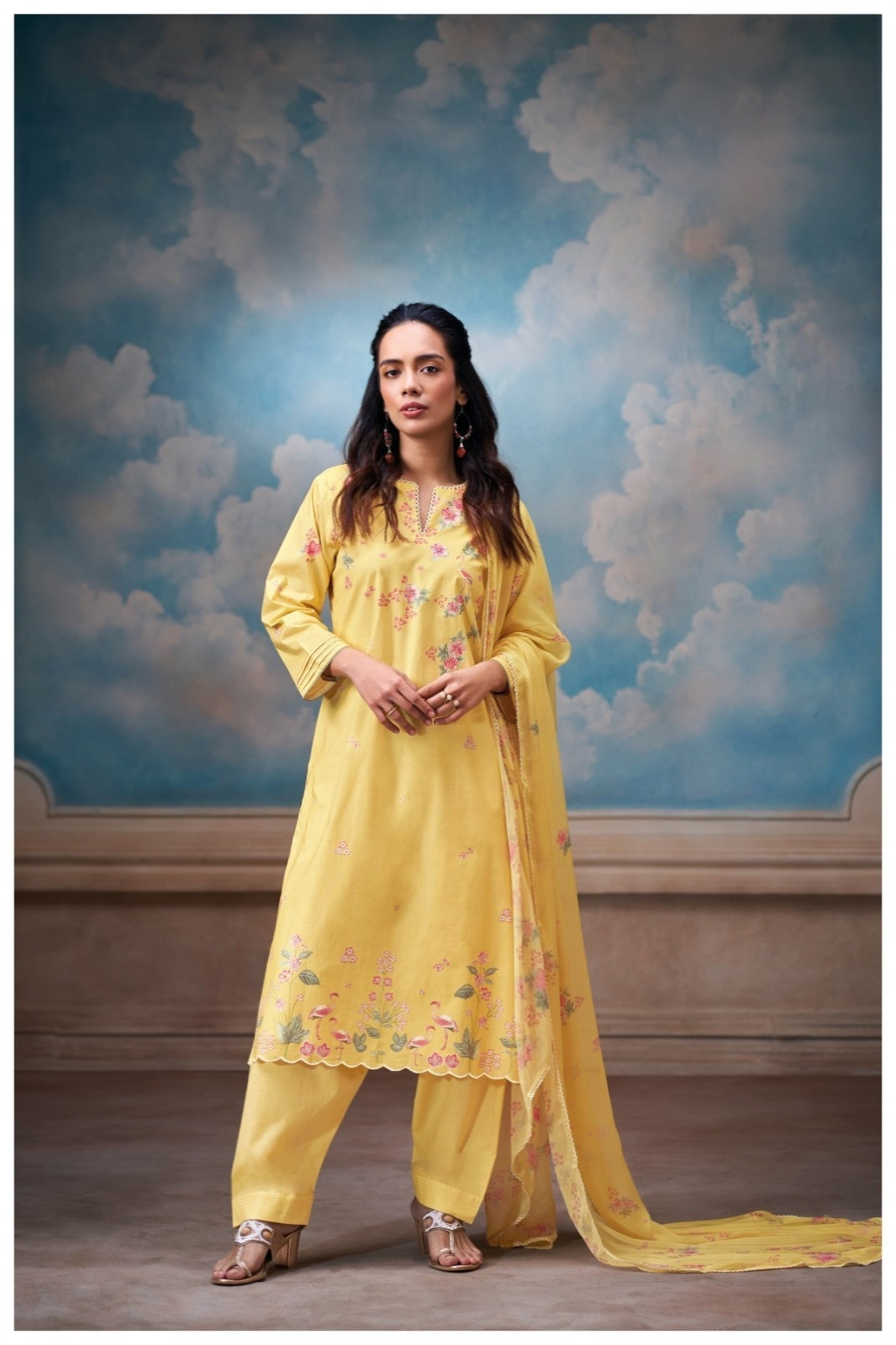Yellow Printed Cotton Unstitched Suit Set with Dupatta - FARS4783A
