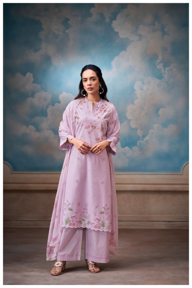 Image of Purple Printed Cotton Unstitched Suit Set with Dupatta - FARS4783D