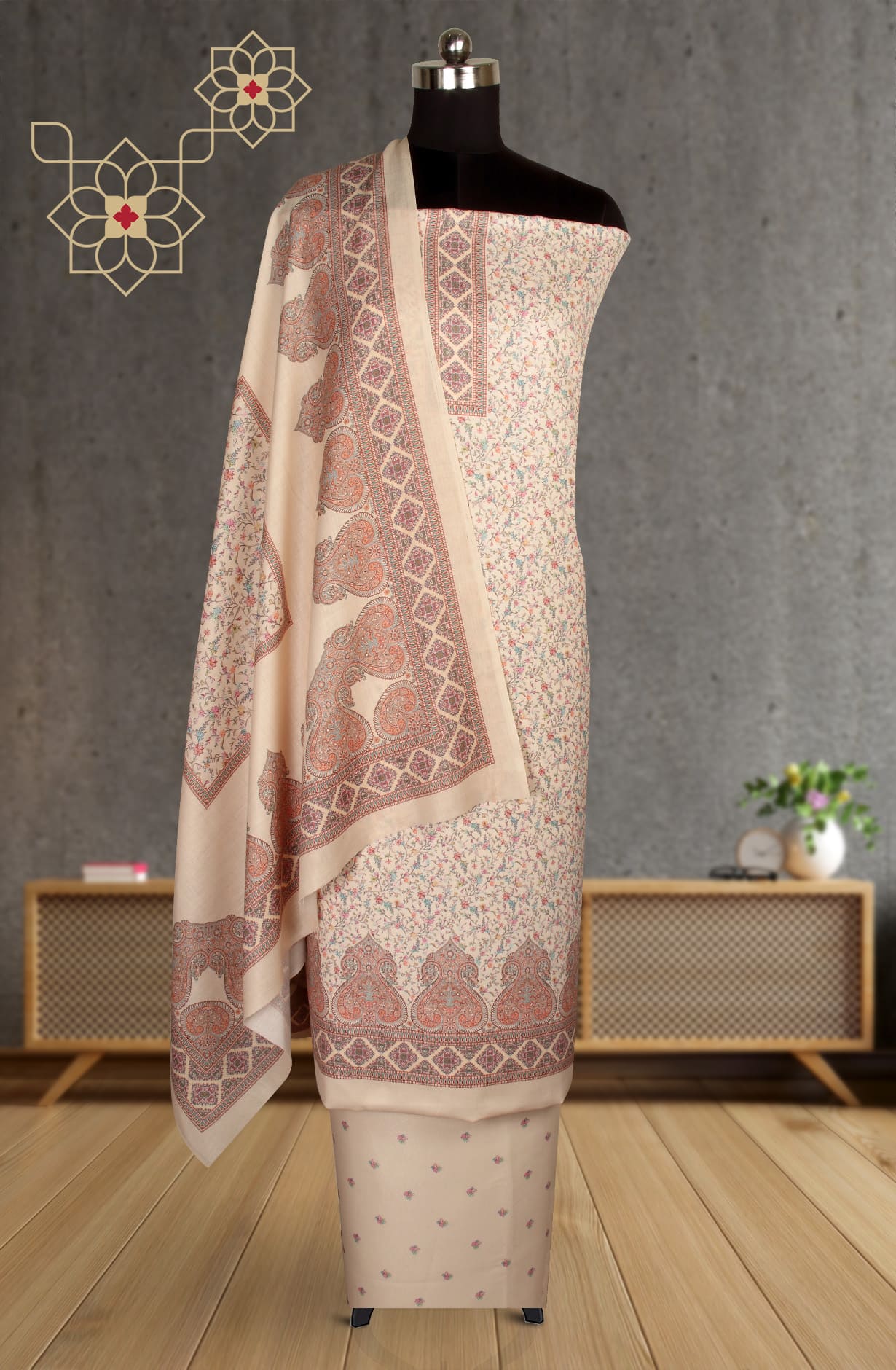 Fawn Multicolor Spun Winterwear Unstitched Salwar Kameez - RIV1241A