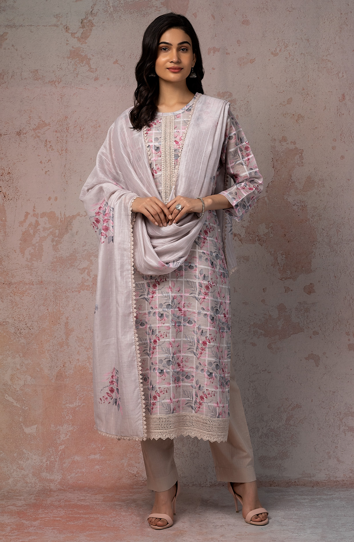 Beige Exclusive Linen Salwar Kameez Dupatta - FER1860