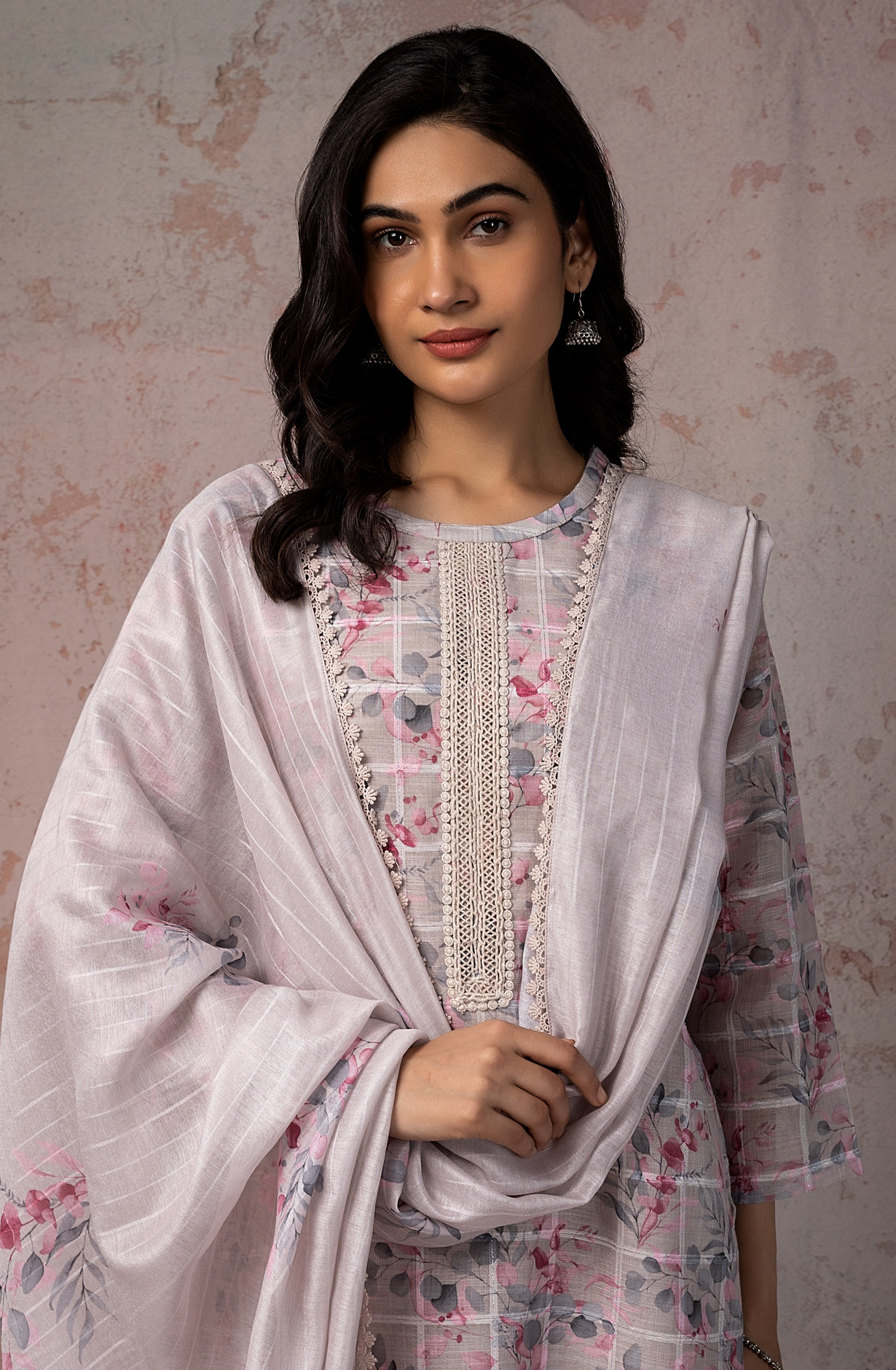Beige Exclusive Linen Salwar Kameez Dupatta - FER1860