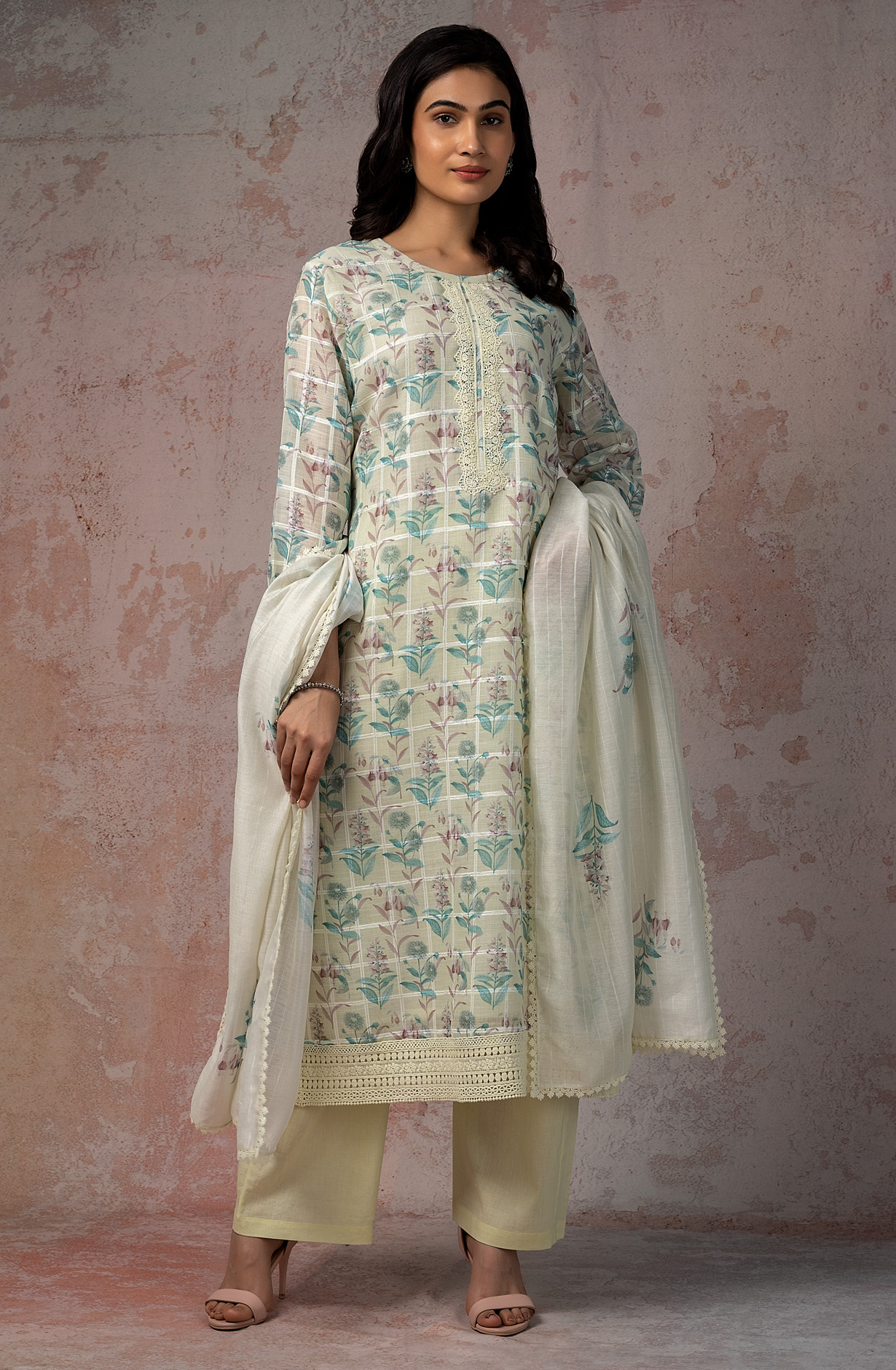 Pista Green Exclusive Linen Salwar Kameez Dupatta - FER1861