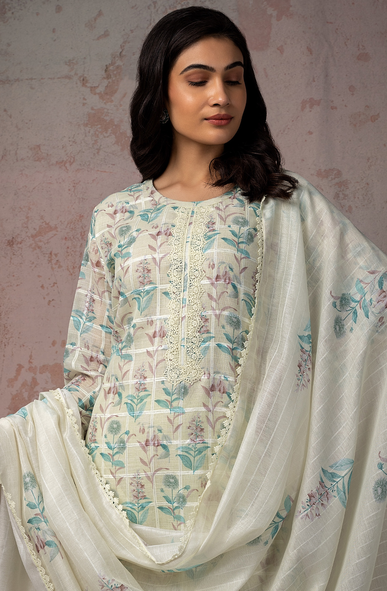 Pista Green Exclusive Linen Salwar Kameez Dupatta - FER1861