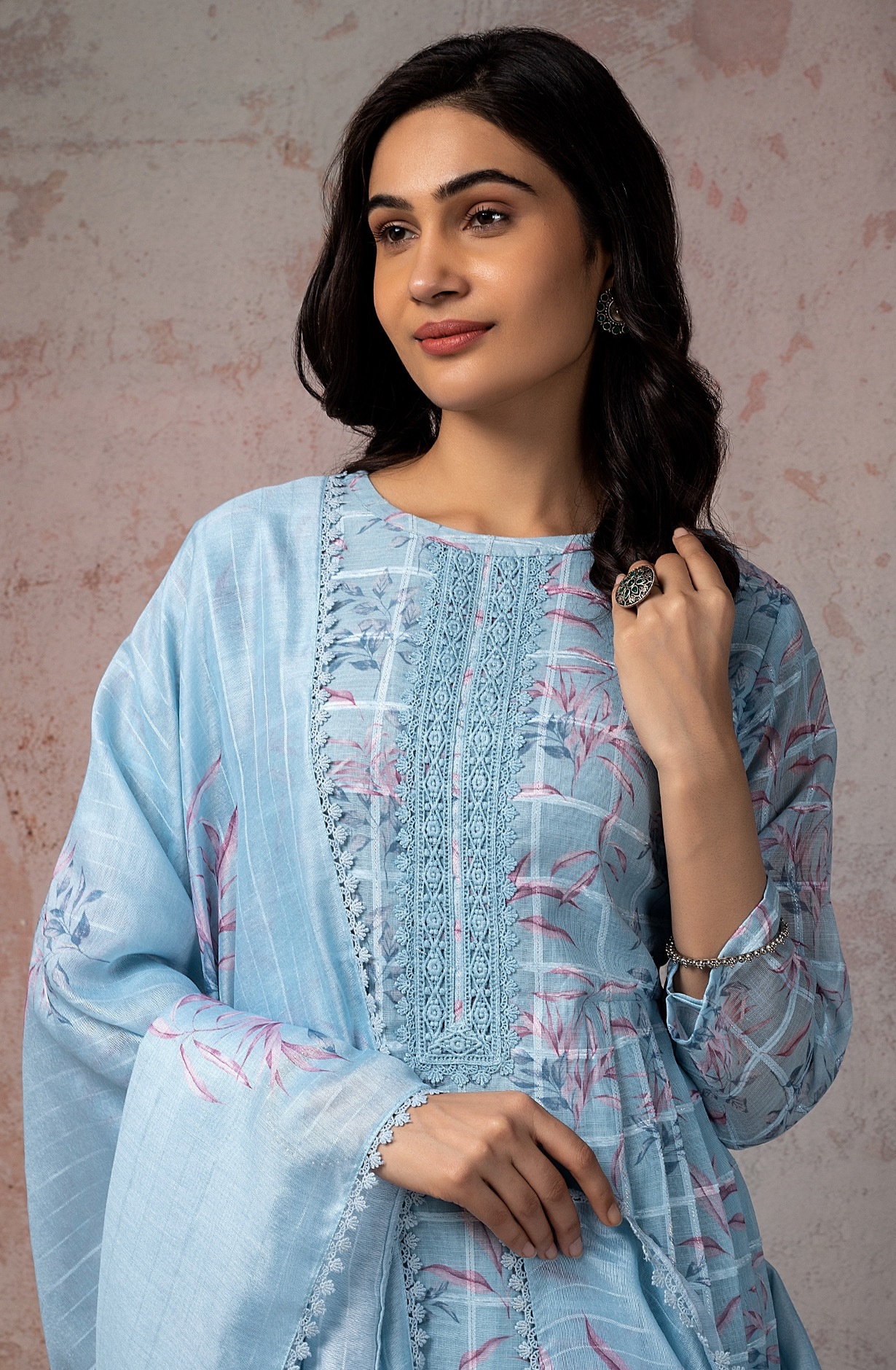 Pastel Blue Exclusive Linen Salwar Kameez Dupatta - FER1862