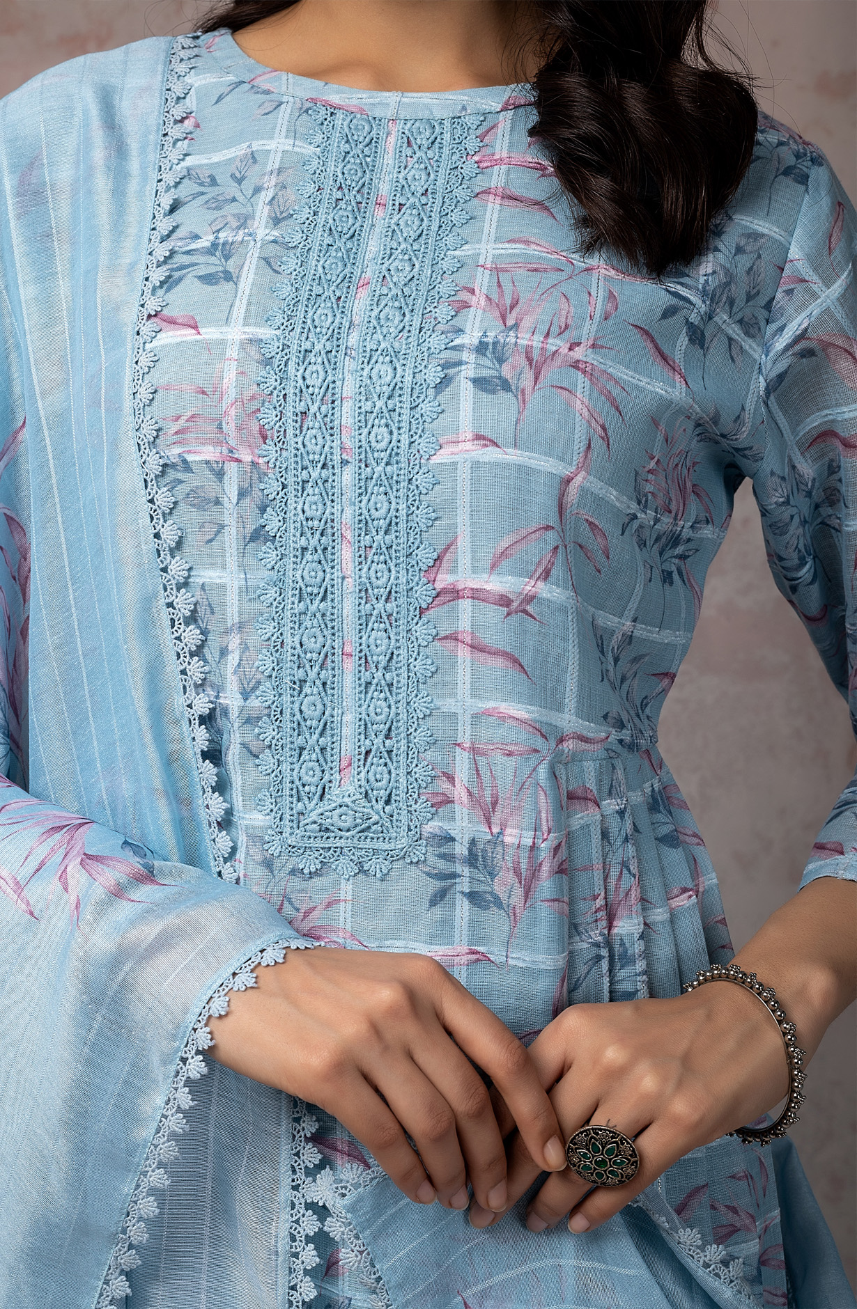 Pastel Blue Exclusive Linen Salwar Kameez Dupatta - FER1862