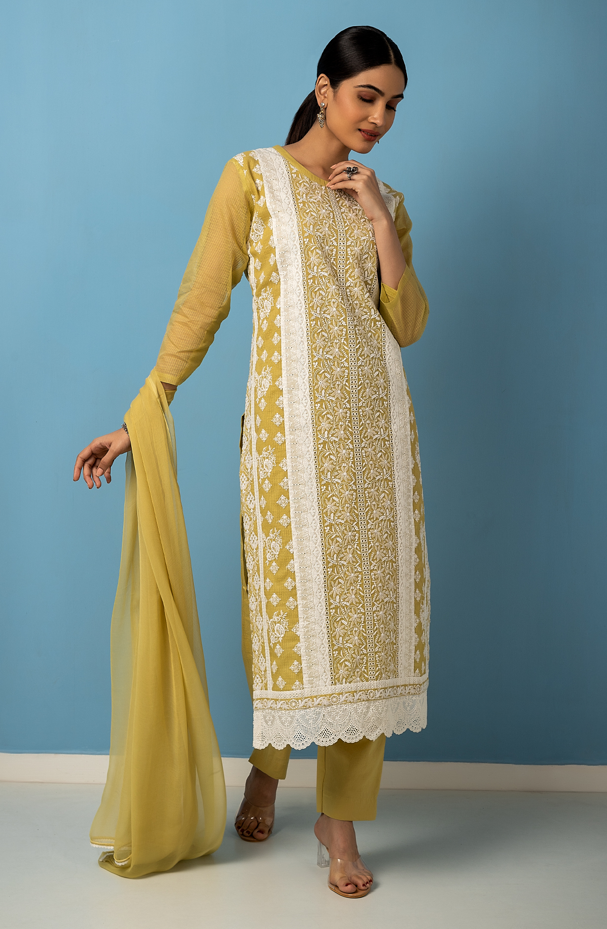 Mehndi Kota Exclusive Chikankari Embroidered Suit with Chiffon Dupatta - FEY1924A