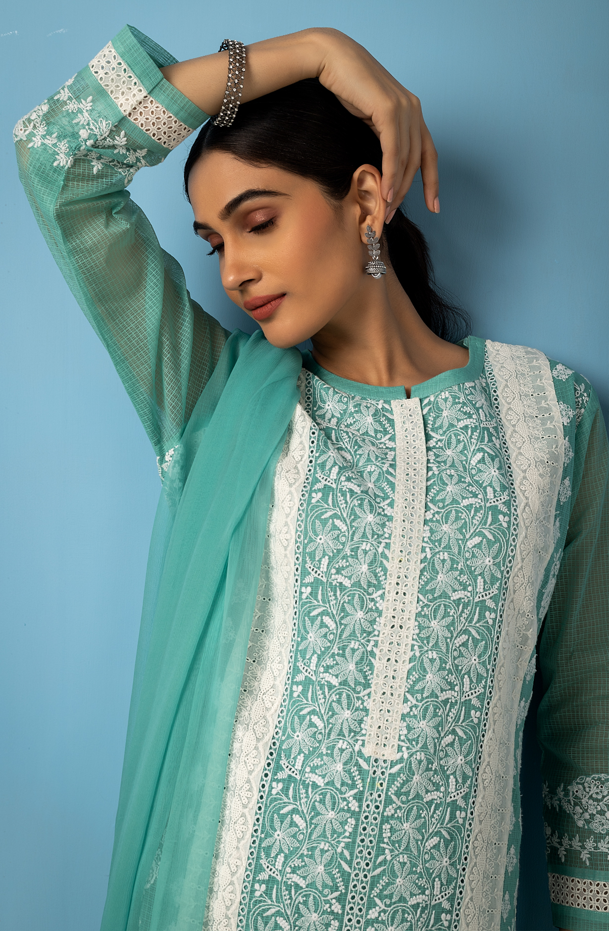 Firozi Kota Exclusive Chikankari Embroidered Suit with Chiffon Dupatta - FEY1924B