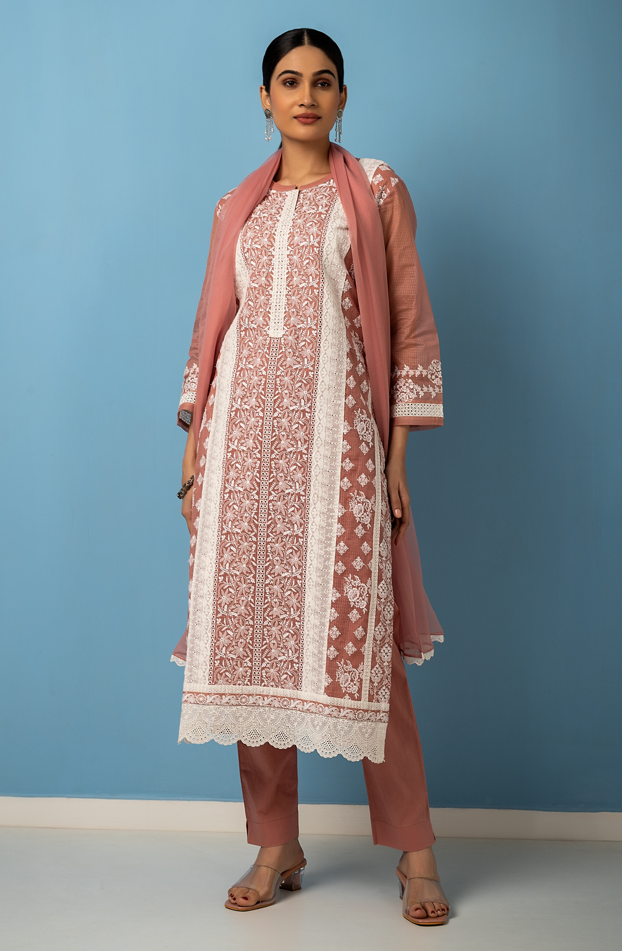 Mauve Kota Exclusive Chikankari Embroidered Suit with Chiffon Dupatta - FEY1924C