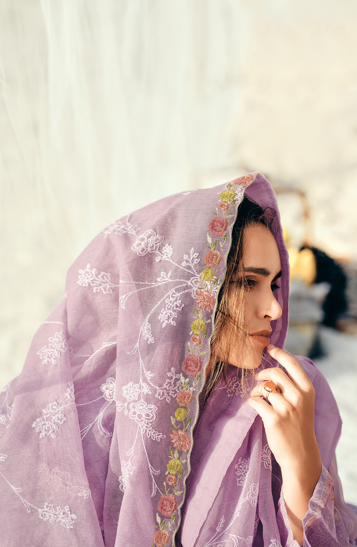 Lavender Pure Cotton Beautiful Digital Printed Handwork Unstitched Suit with Trendy Dupatta - FIE02