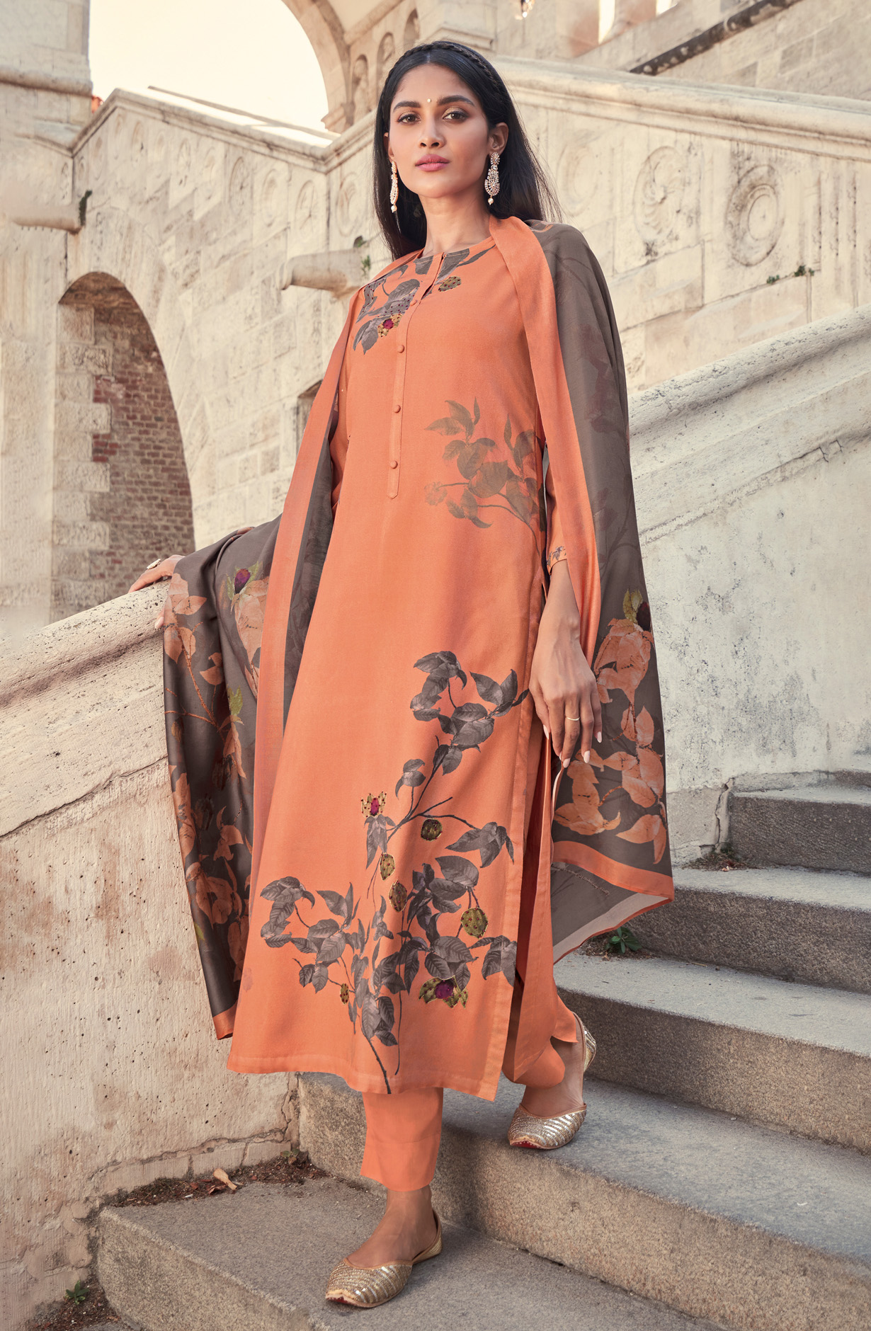 Orange Cotton Lawn Digital Printed Salwar Kameez - FIT4520