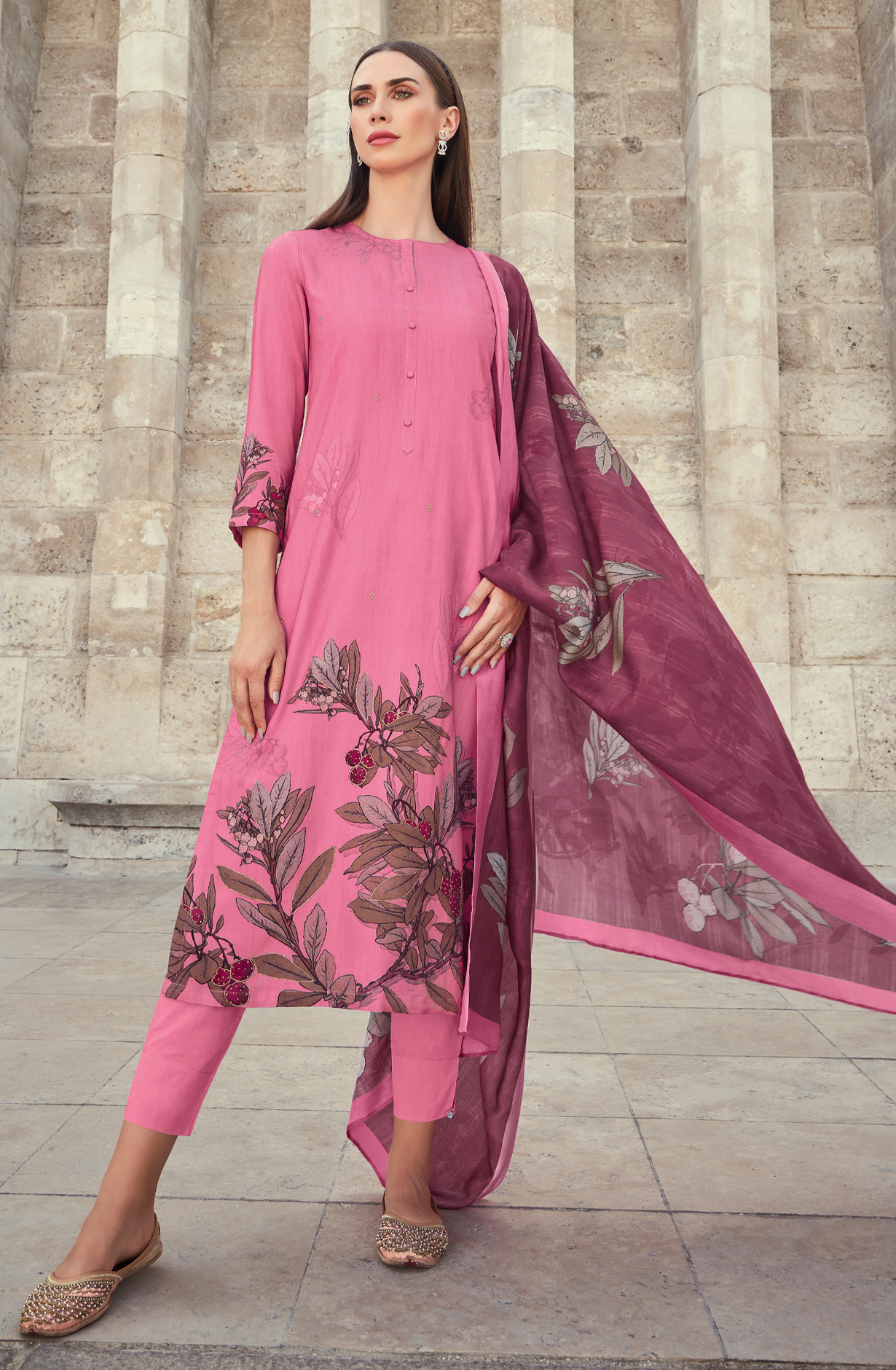 Pink Spun Digital Printed Winter Wear Salwar Kameez - FIT4529