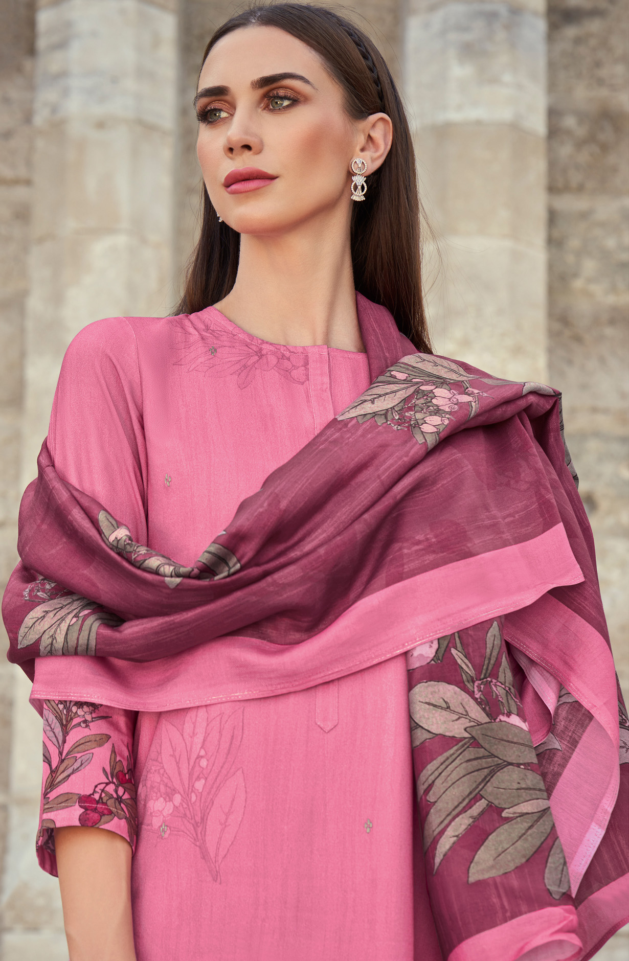 Pink Spun Digital Printed Winter Wear Salwar Kameez - FIT4529