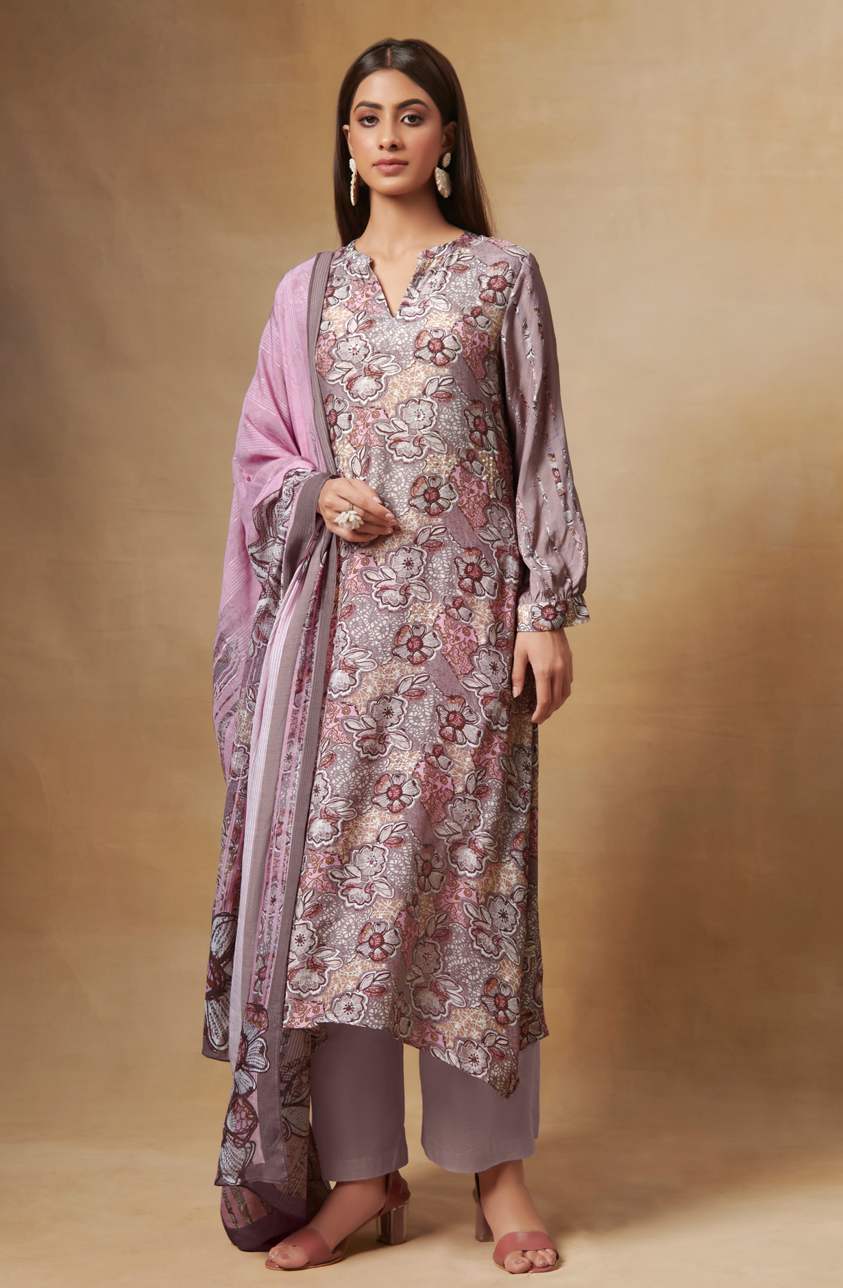 Multi-coloured Beautiful Muslin Salwar Kameez - FLA565A