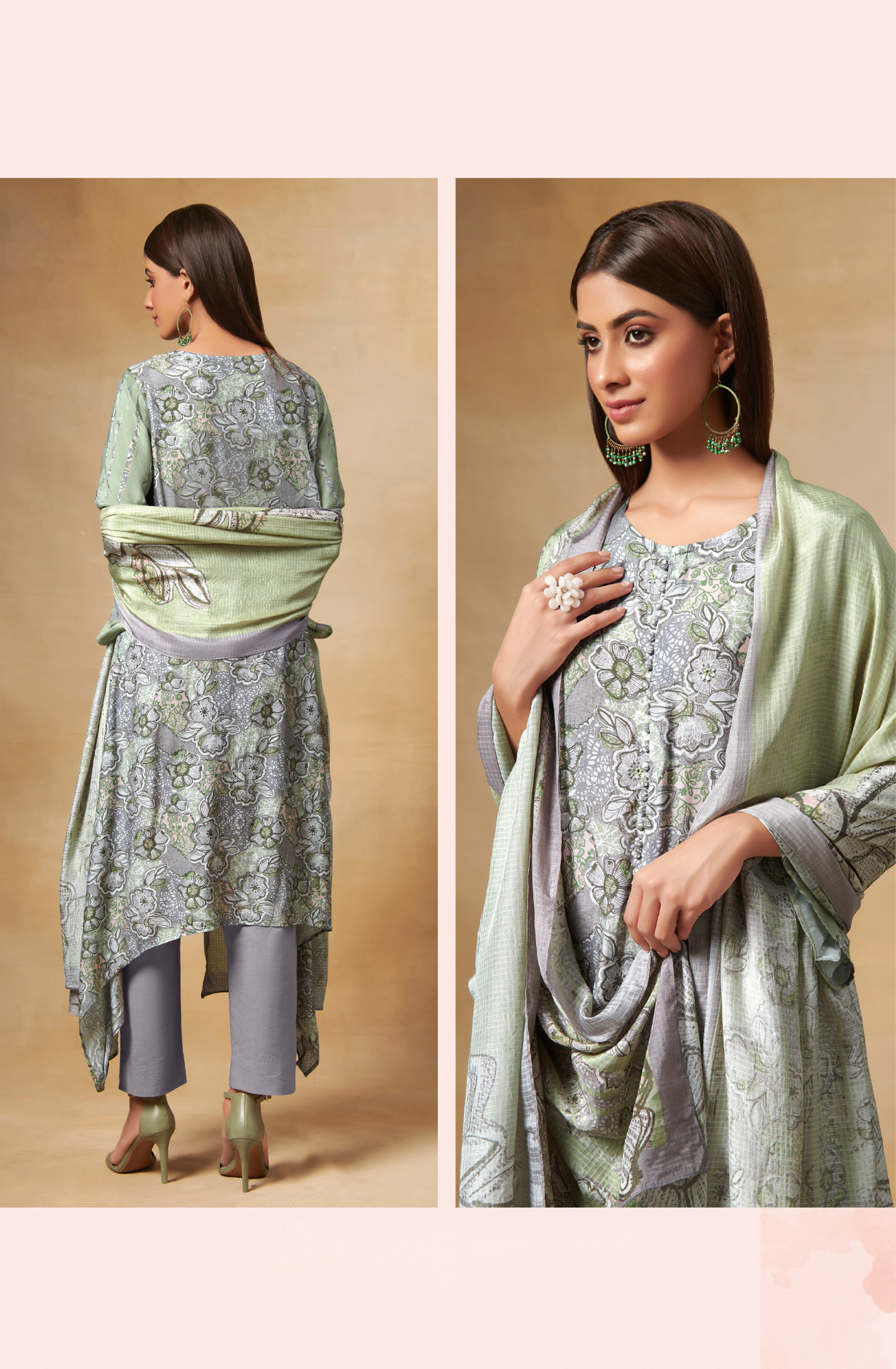 Multi-coloured Beautiful Muslin Salwar Kameez - FLA565B