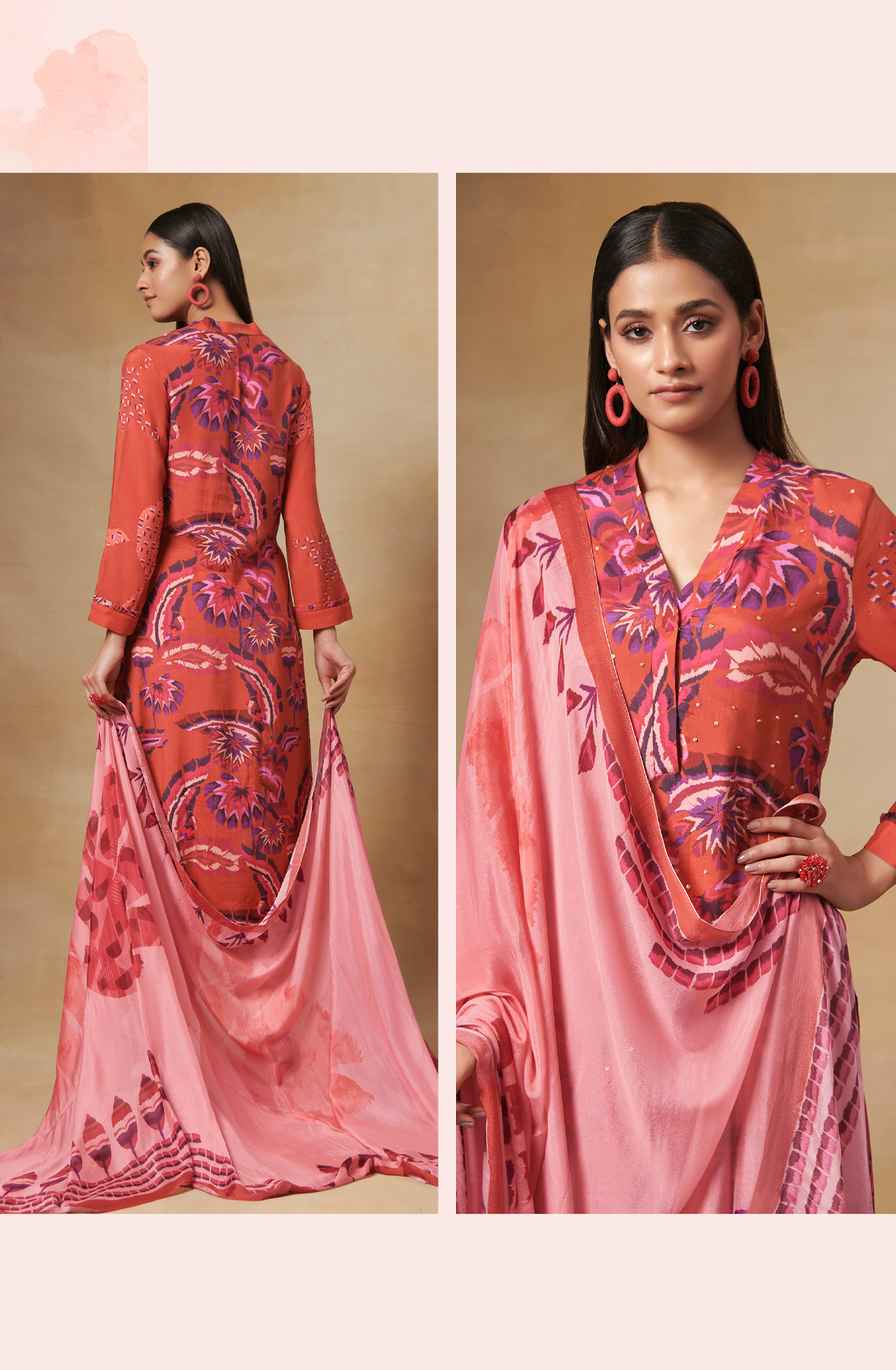 Multi and Rust Beautiful Muslin Salwar Kameez - FLA575A