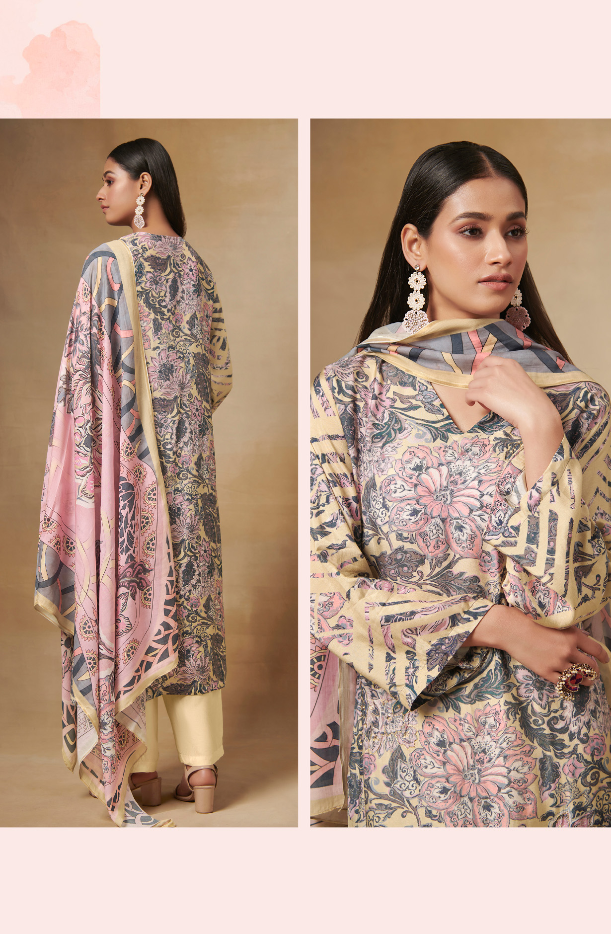 Multi and Beige Beautiful Muslin Salwar Kameez - FLA580A