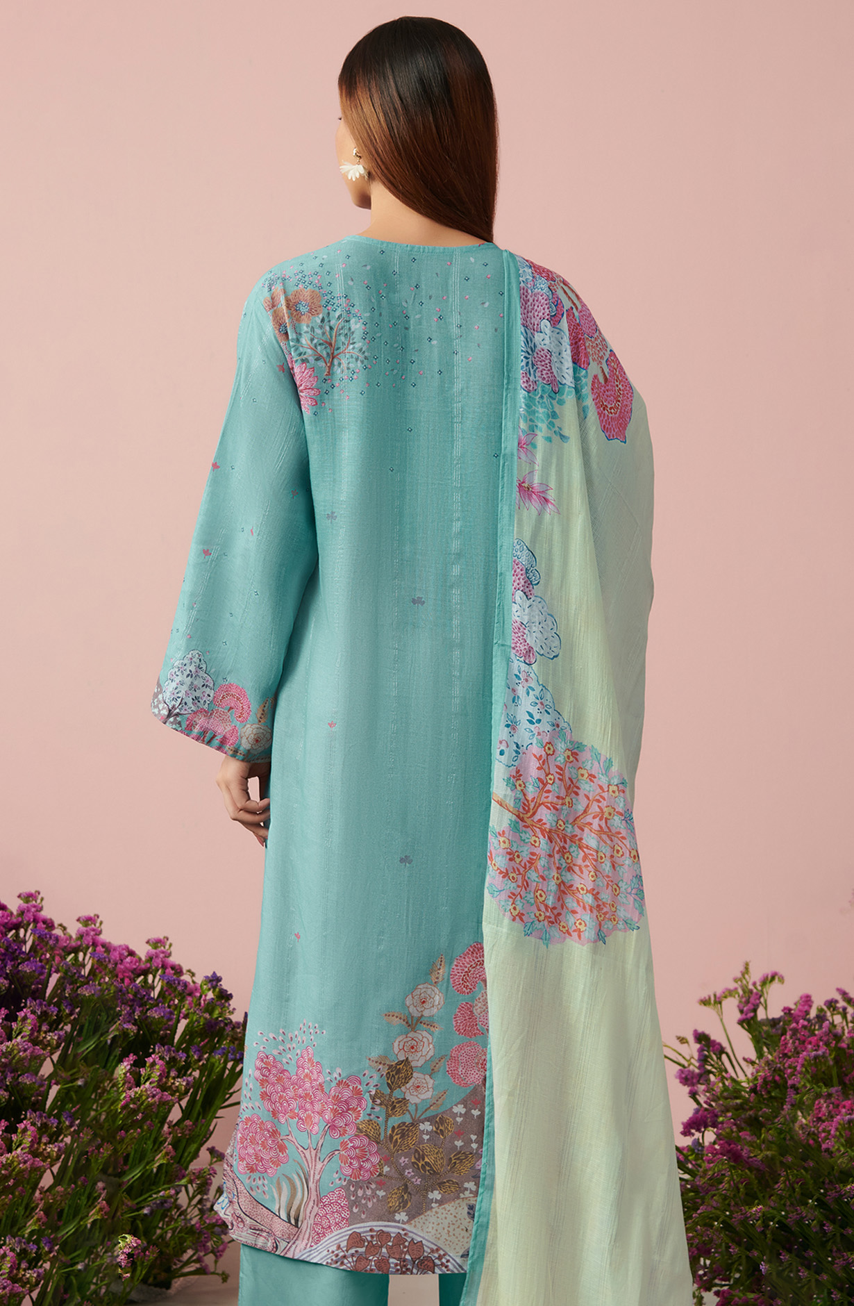Sea Green Linen Unstitched Digital Printed Suit-sets - FLOW970