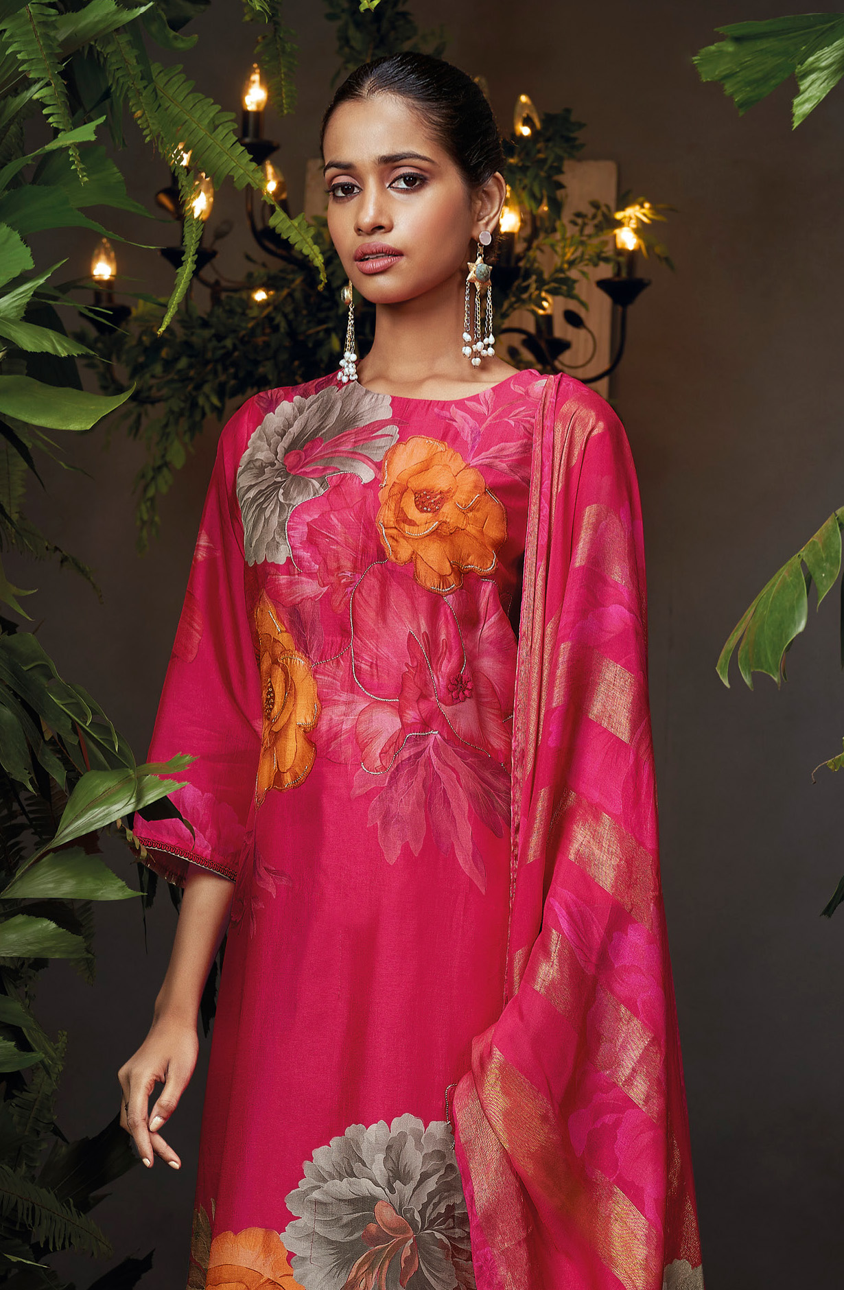 Rani Pink Beautiful Russian Silk Unstitched Salwar Kameez with Dupatta - FLOC1486