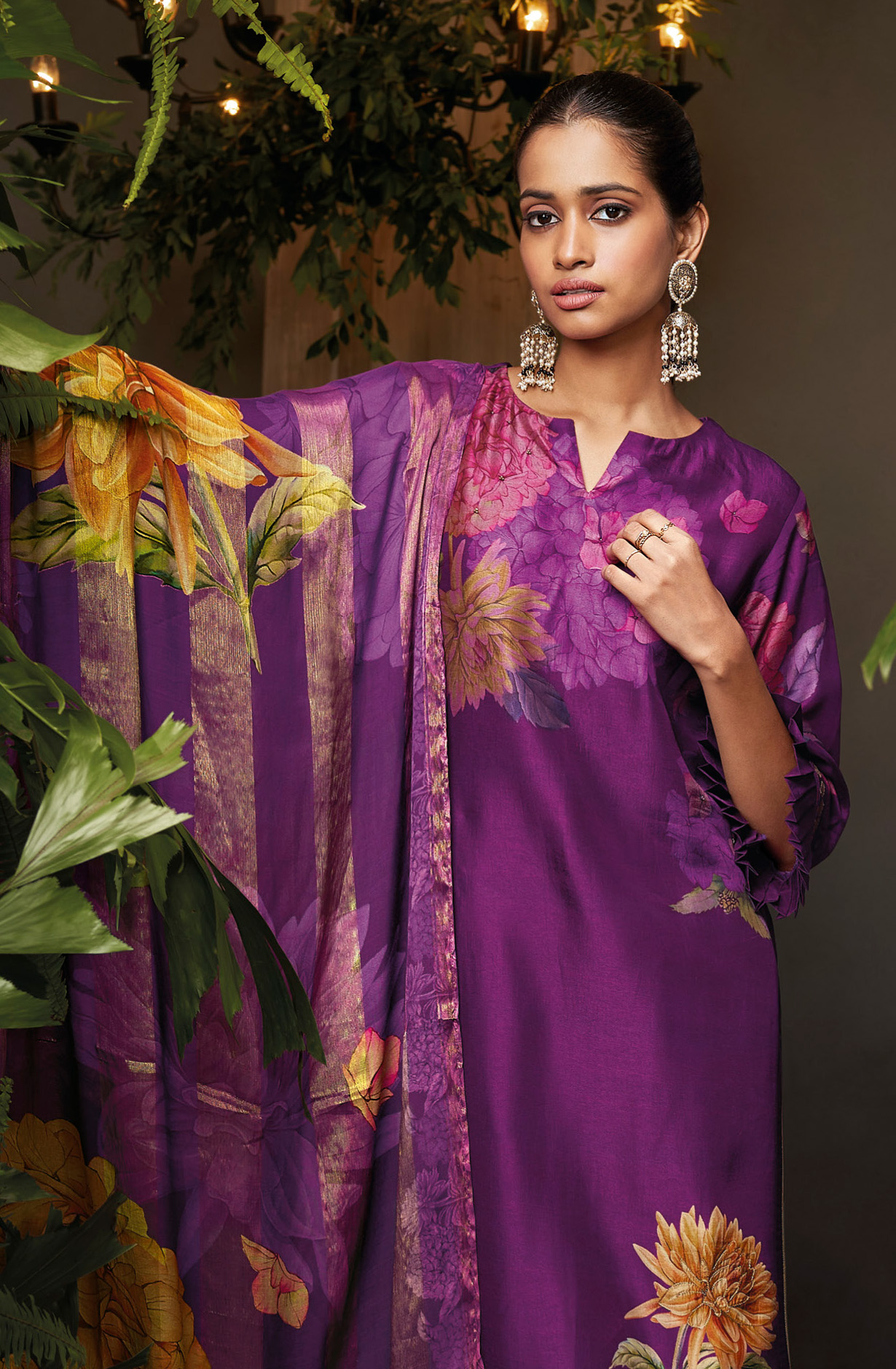 Purple Beautiful Russian Silk Unstitched Salwar Kameez with Dupatta - FLOC1490