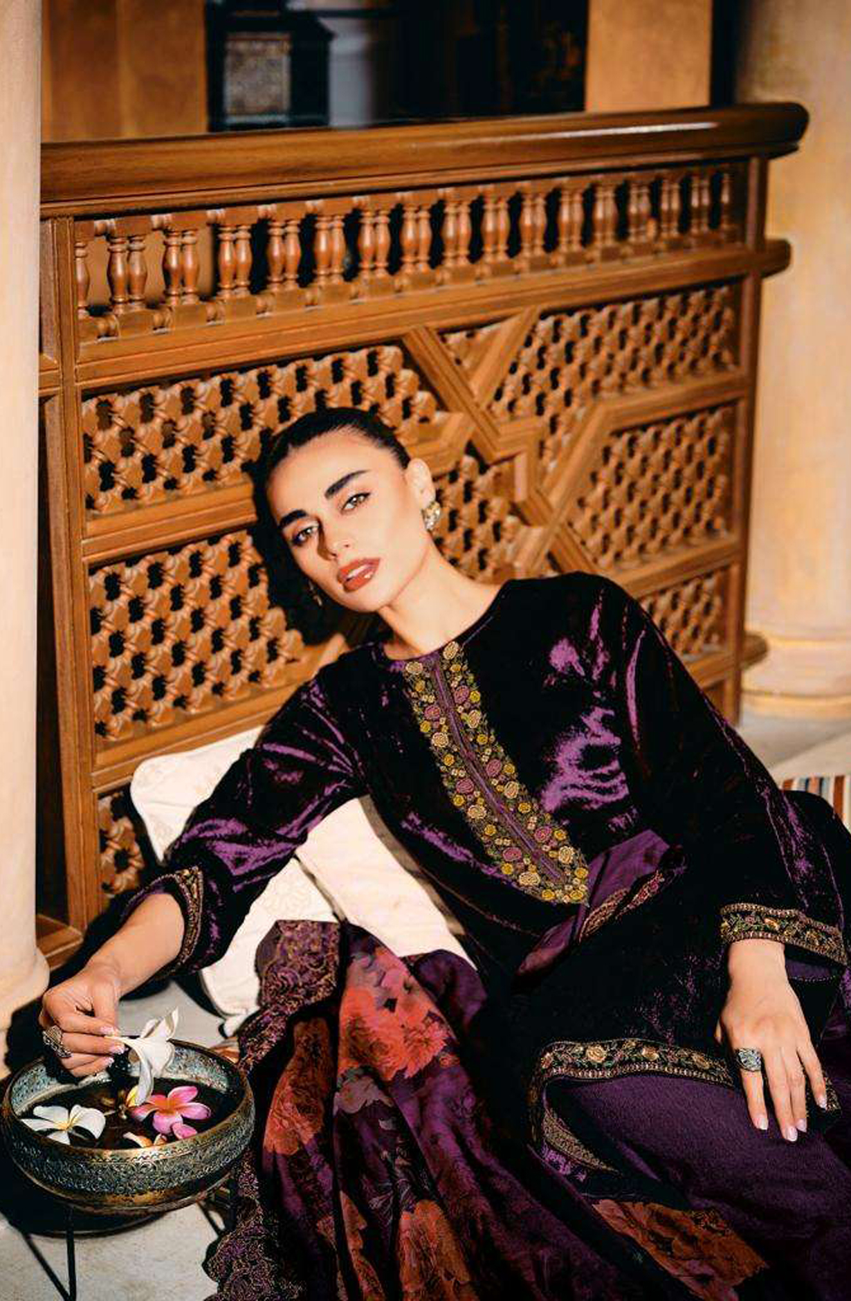 Purple Designer Embroidered Velvet Salwar Kameez - FLOF001