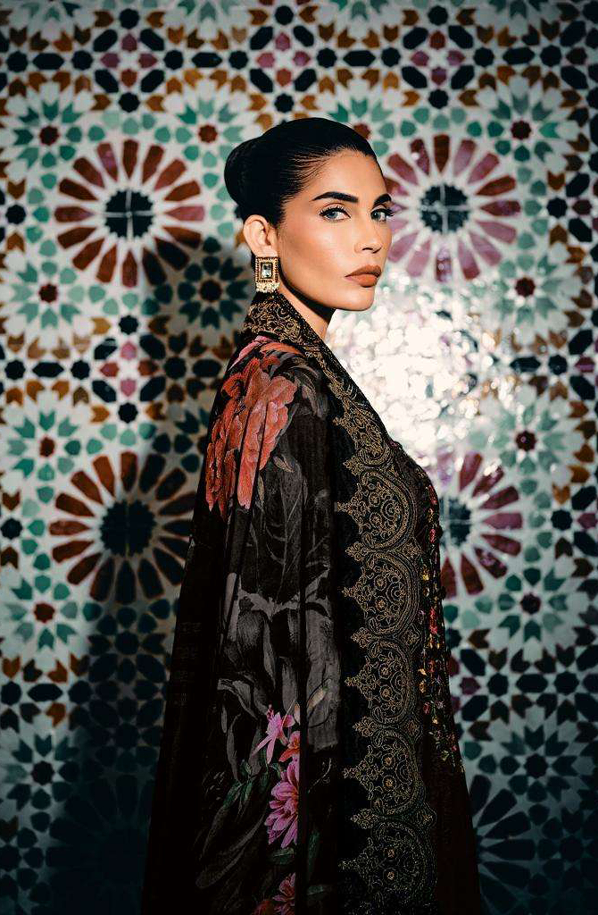 Black Designer Embroidered Velvet Salwar Kameez - FLOF002