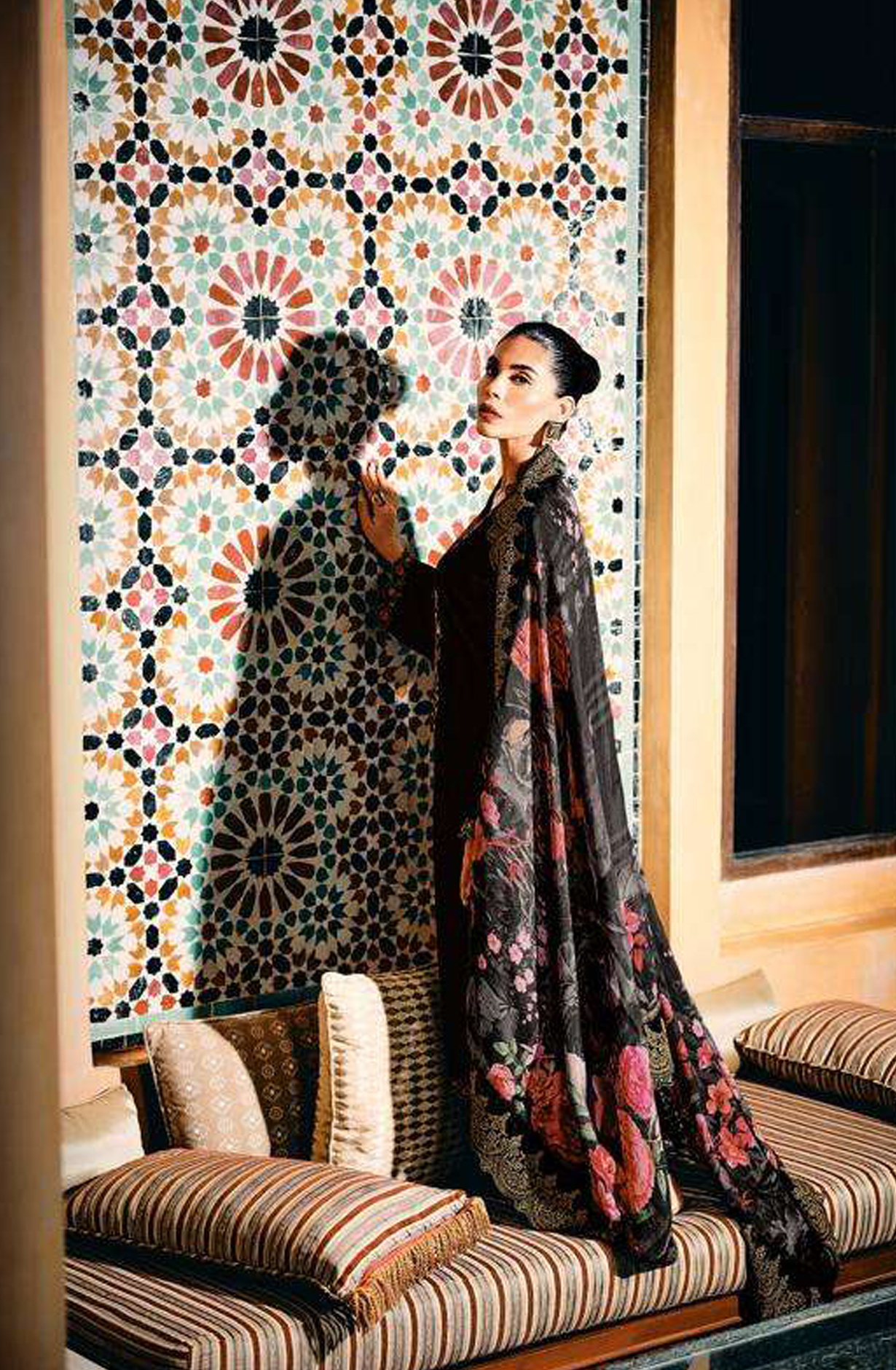 Black Designer Embroidered Velvet Salwar Kameez - FLOF002