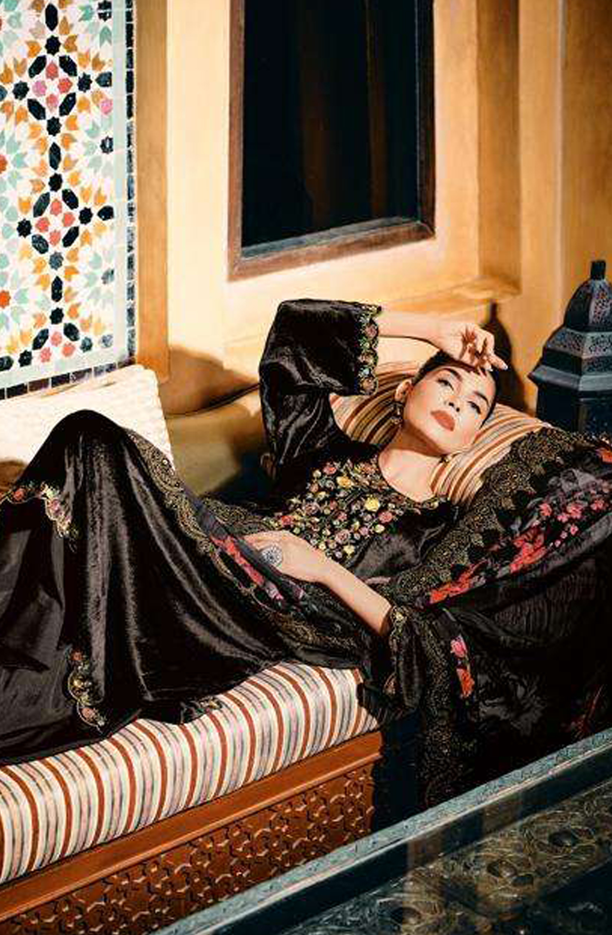 Black Designer Embroidered Velvet Salwar Kameez - FLOF002