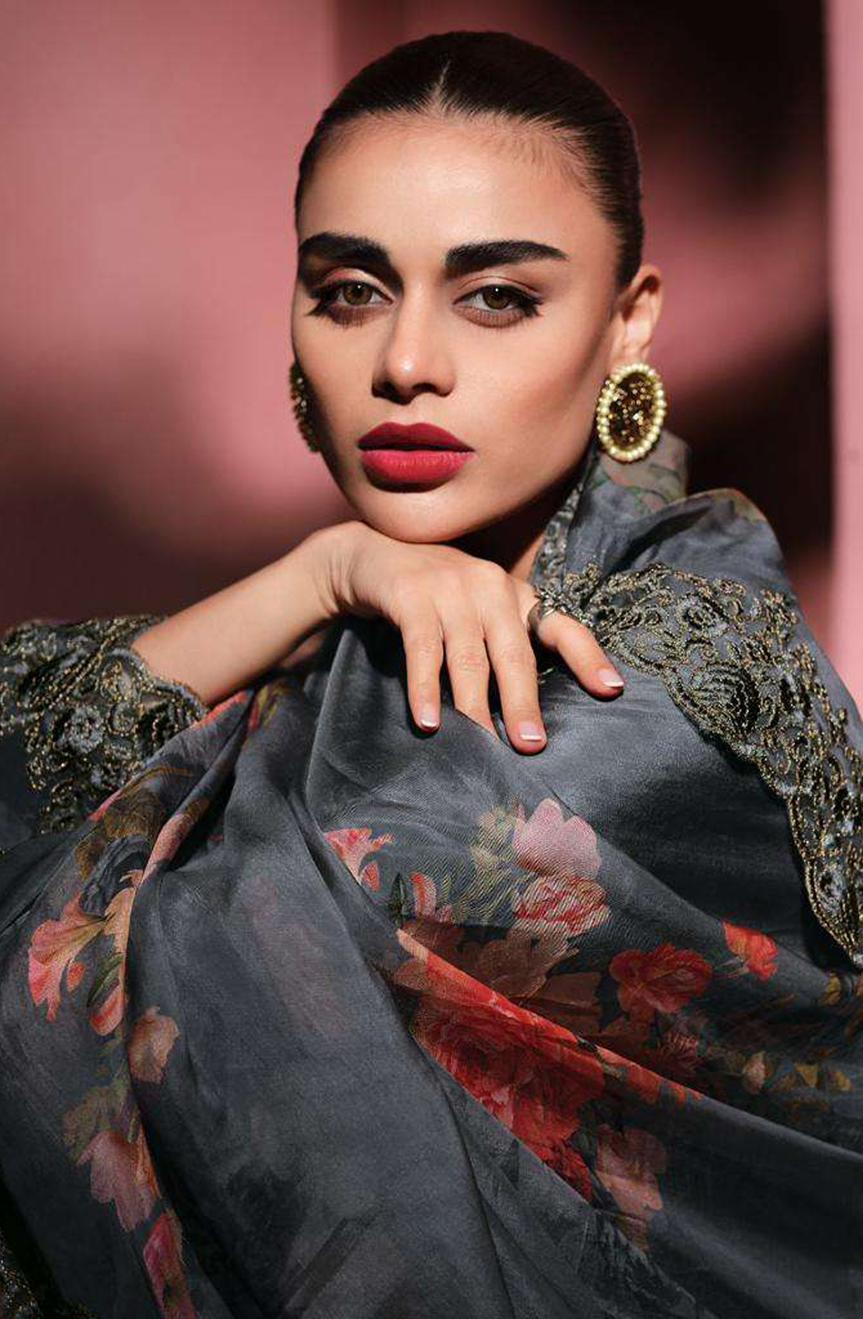 Grey Designer Embroidered Velvet Salwar Kameez - FLOF003