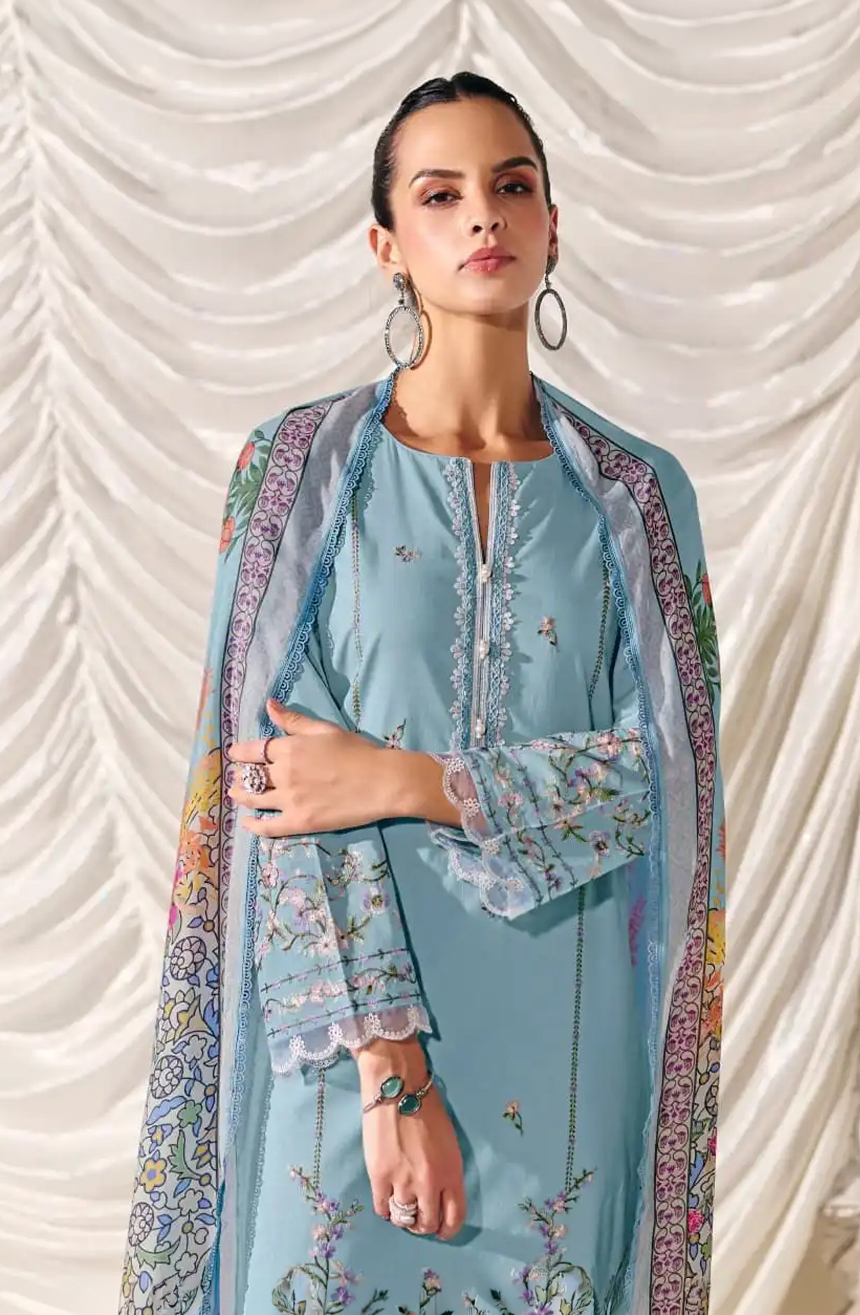 Blue Pure Cotton Lawn Beautiful Suit Set with Dupatta - FOR714