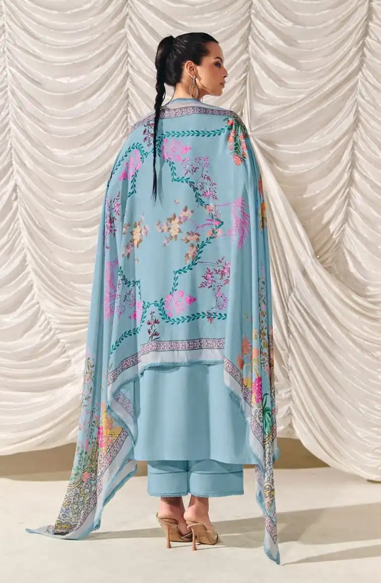 Blue Pure Cotton Lawn Beautiful Suit Set with Dupatta - FOR714