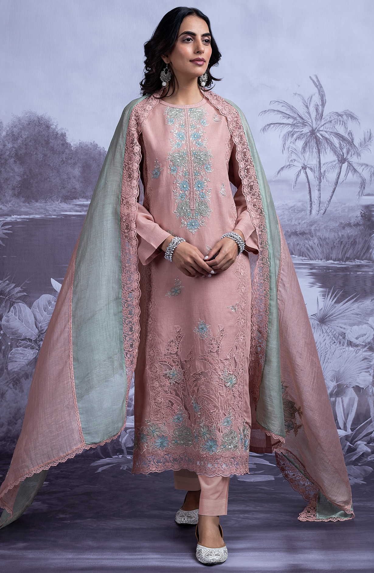 Pink Pure Cotton Linen Embroidered Suit with Dupatta - FRE2491A