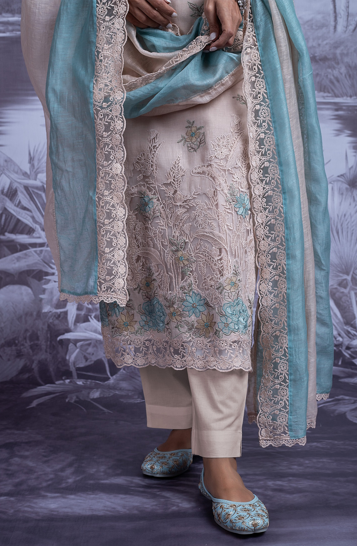 Peach Pure Cotton Linen Embroidered Suit with Dupatta - FRE2491B