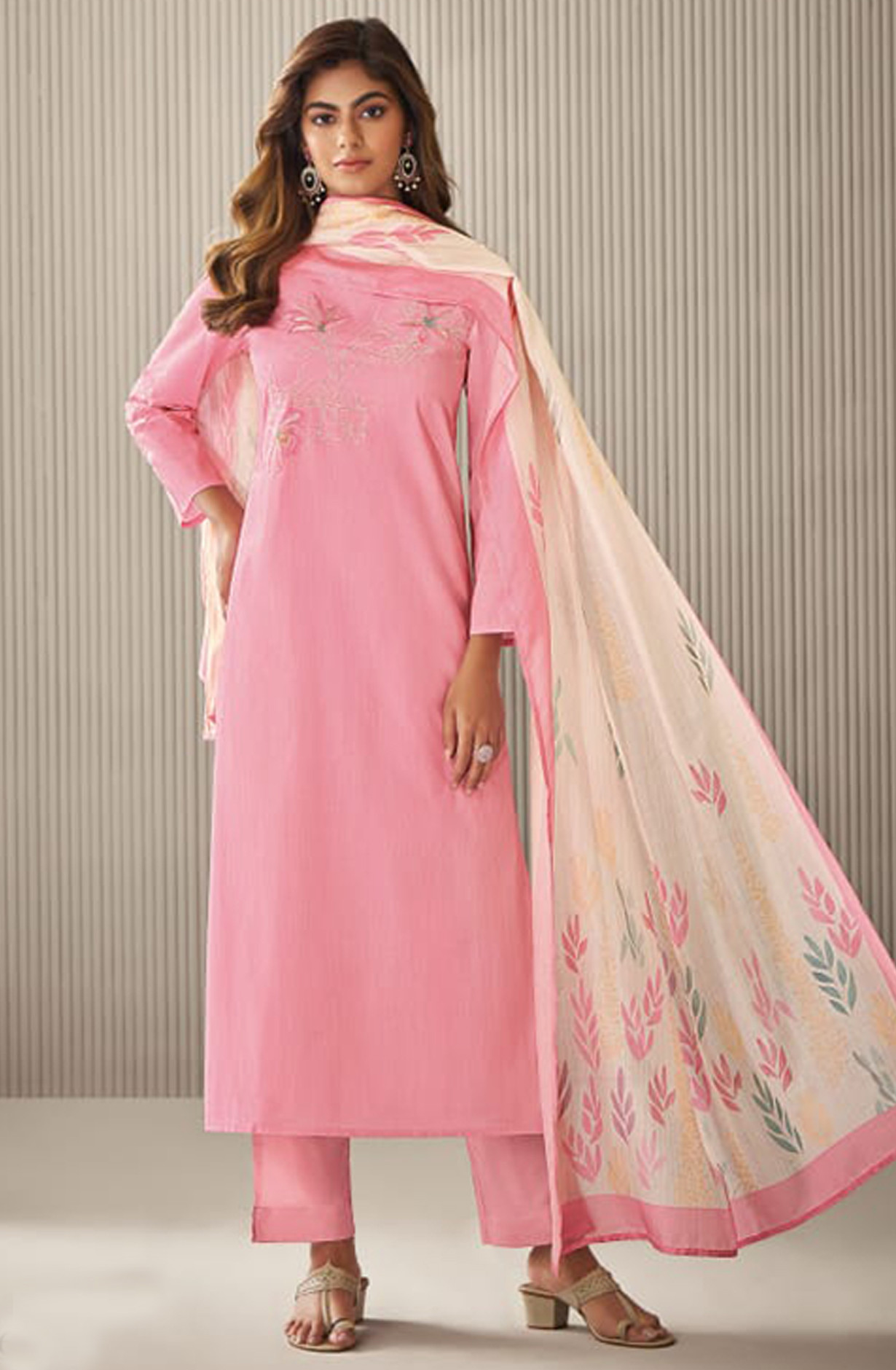 Pink Cotton Suit with Muslin Dupatta - FRI7061A