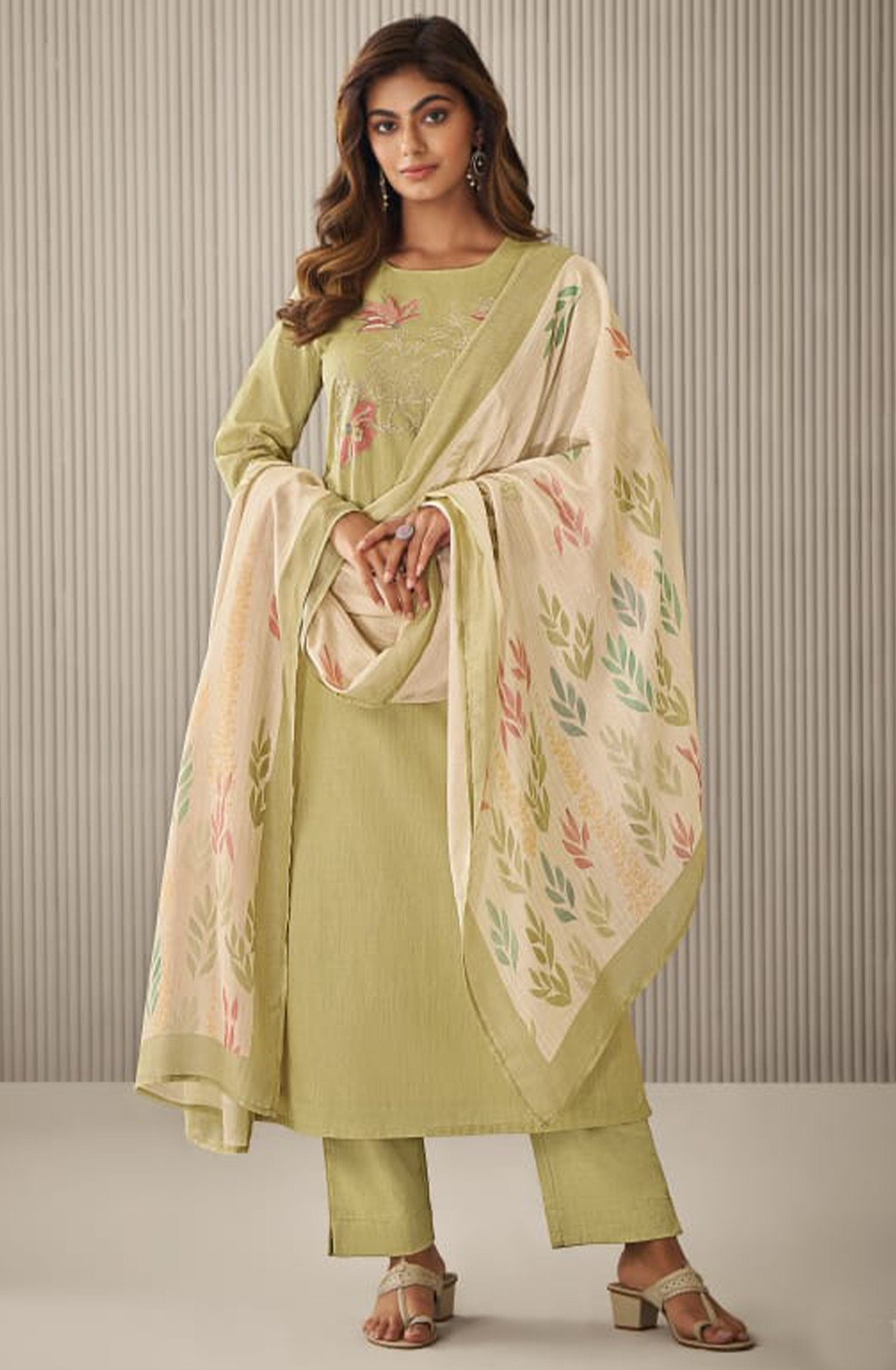Green Cotton Suit with Muslin Dupatta - FRI7061B