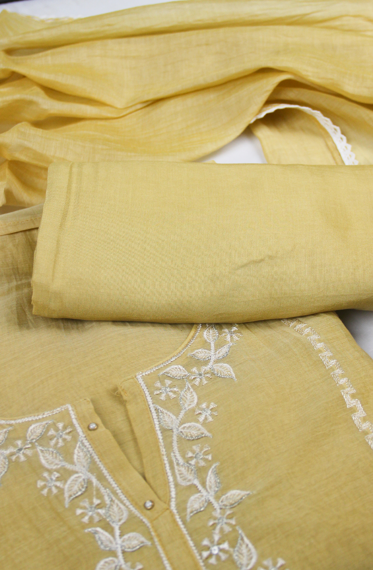 Mustard Linen Cotton Embroidered Suit with Dupatta- 752-8022A