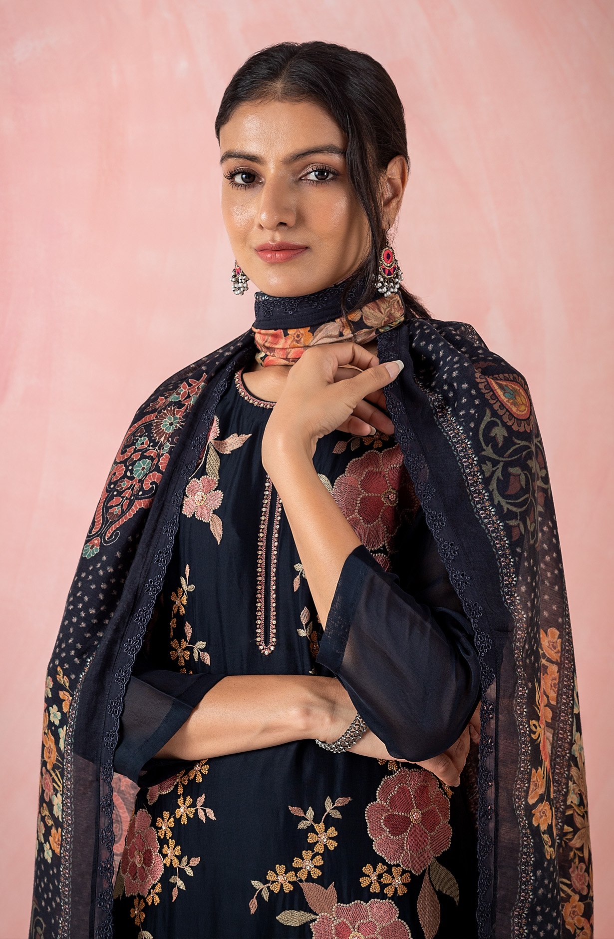 Dark Blue Organza Beautiful Embroidered Suit with Muslin Dupatta - GAA1971B