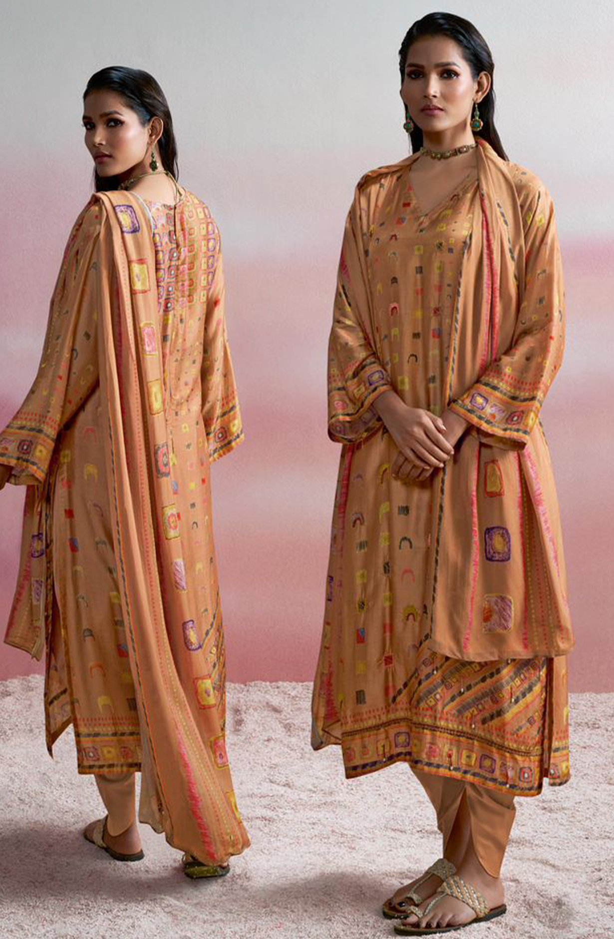 Brown Muslin Silk Digital Printed Beautiful Suit Set - GAM1021