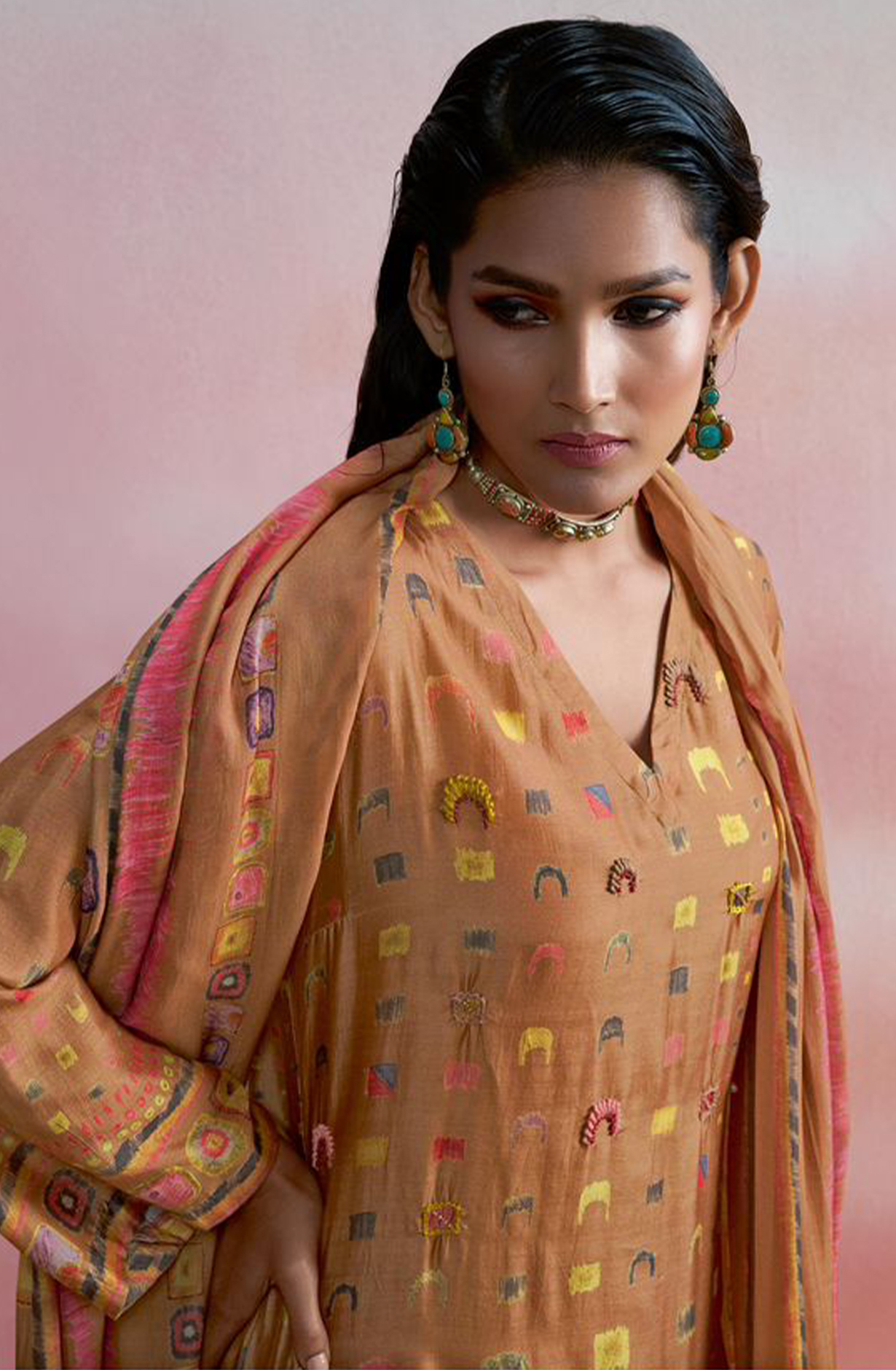 Brown Muslin Silk Digital Printed Beautiful Suit Set - GAM1021