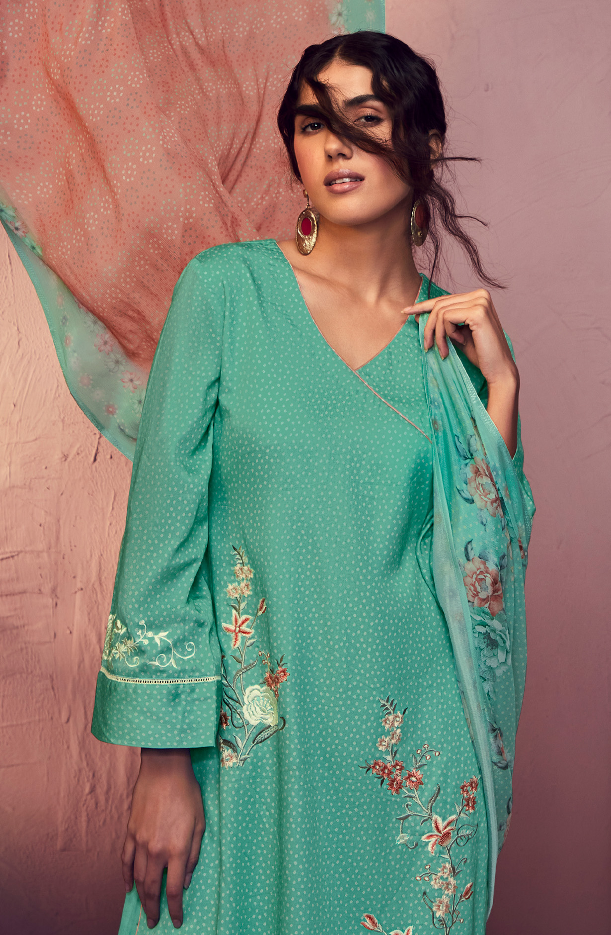 Sea Green Cotton Beautiful Bandhej Print with Embroidery Salwar Suit - GAR9111