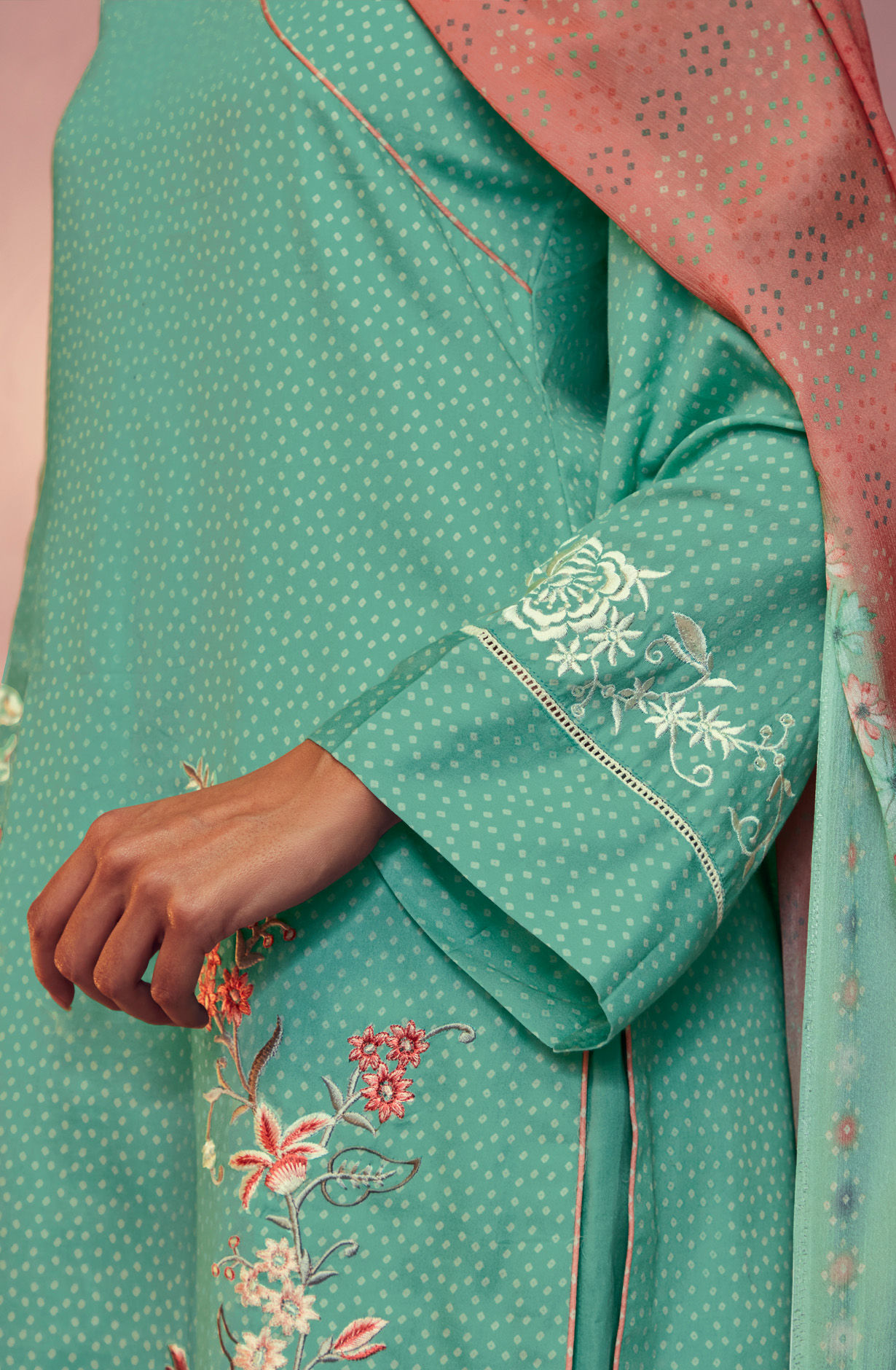Sea Green Cotton Beautiful Bandhej Print with Embroidery Salwar Suit - GAR9111