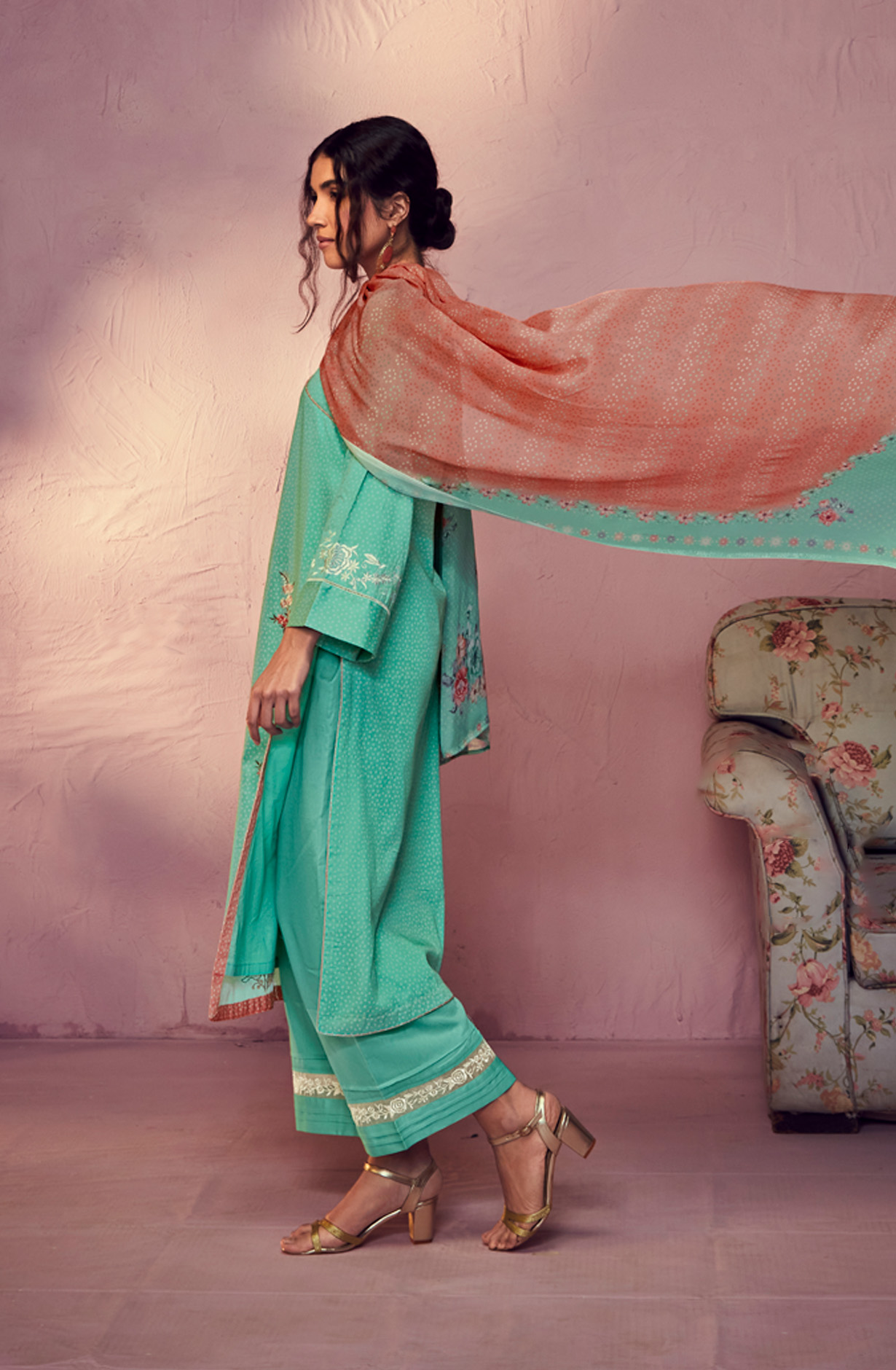 Sea Green Cotton Beautiful Bandhej Print with Embroidery Salwar Suit - GAR9111