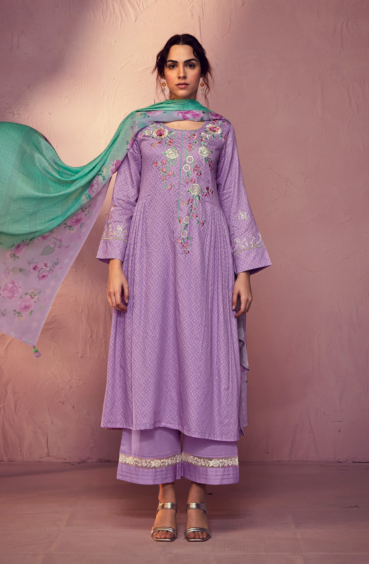 Lavender Cotton Beautiful Bandhej Print with Embroidery Salwar Suit - GAR9112