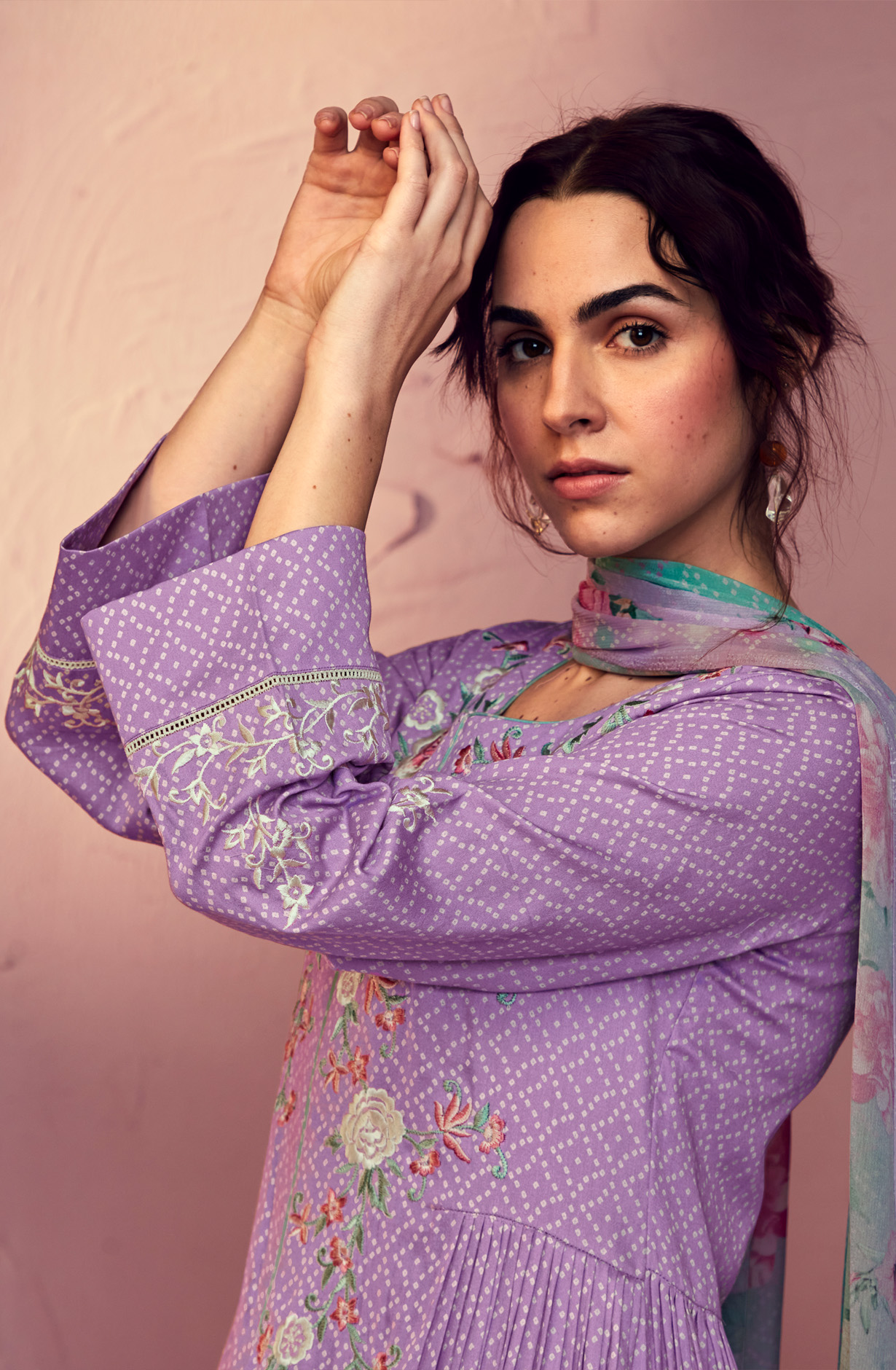 Lavender Cotton Beautiful Bandhej Print with Embroidery Salwar Suit - GAR9112