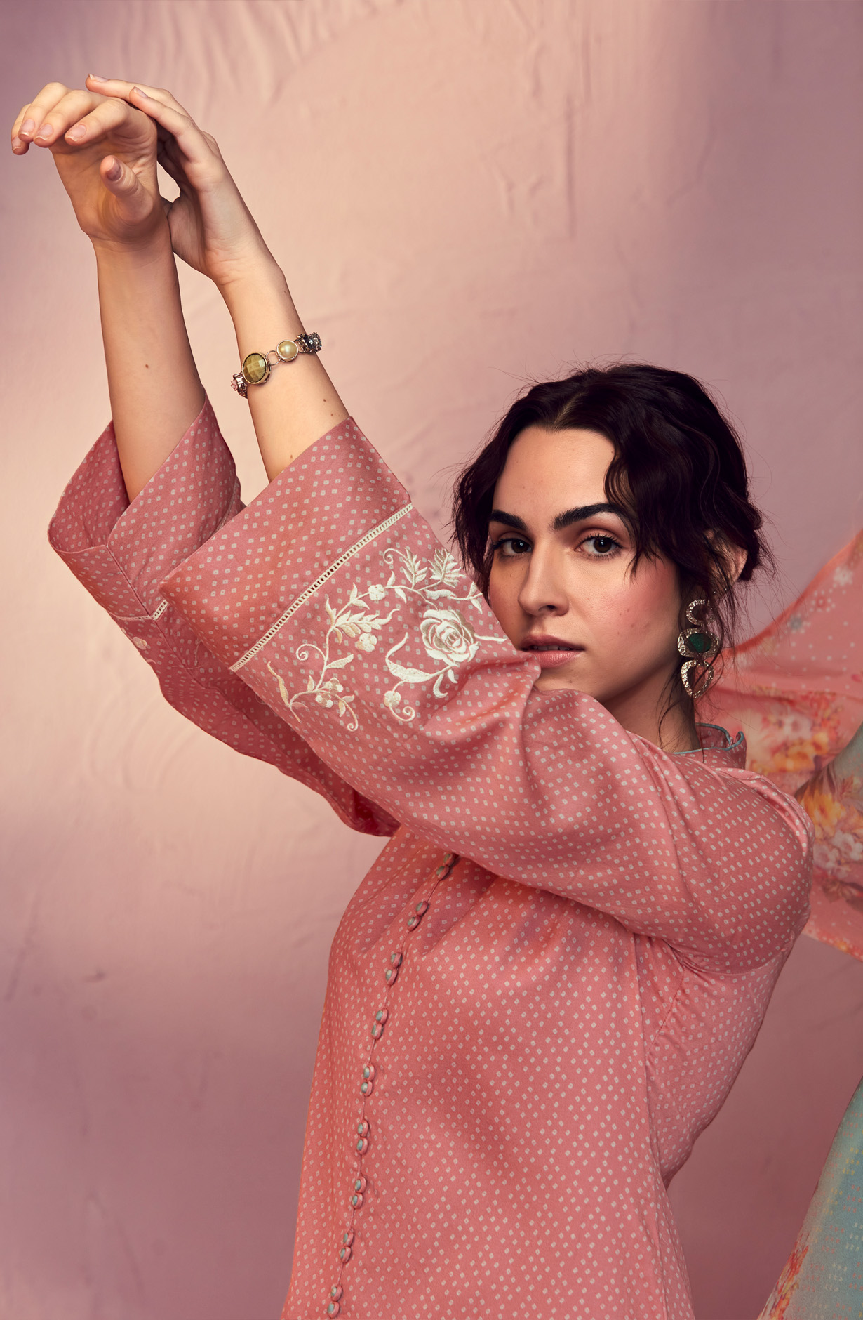 Peach Cotton Beautiful Bandhej Print with Embroidery Salwar Suit - GAR9113