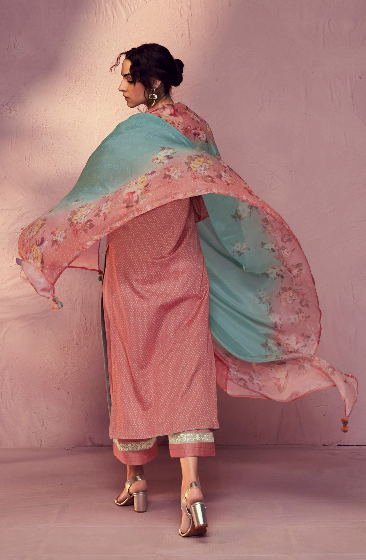 Peach Cotton Beautiful Bandhej Print with Embroidery Salwar Suit - GAR9113