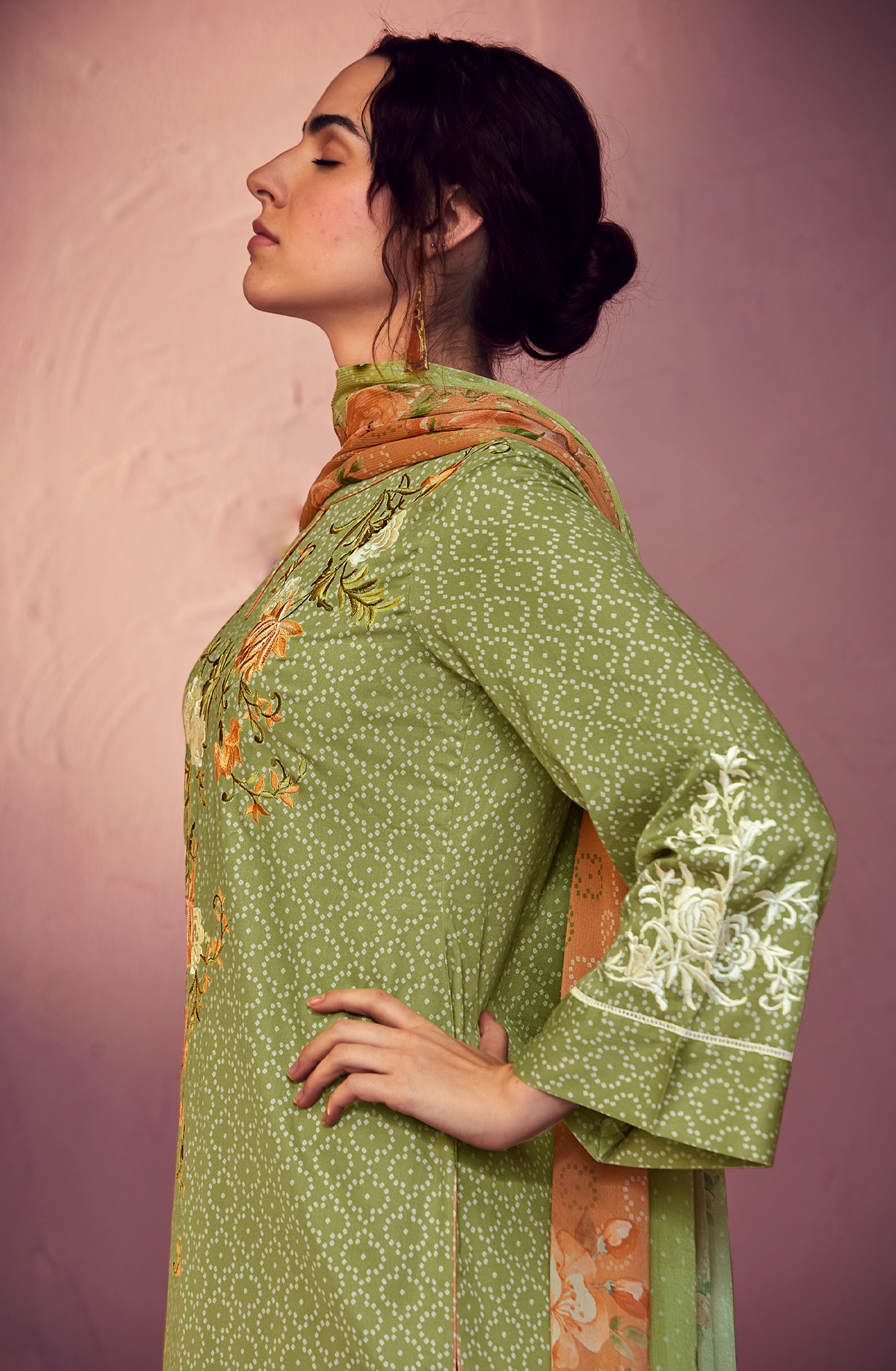 Parrot Green Cotton Beautiful Bandhej Print with Embroidery Salwar Suit - GAR9115