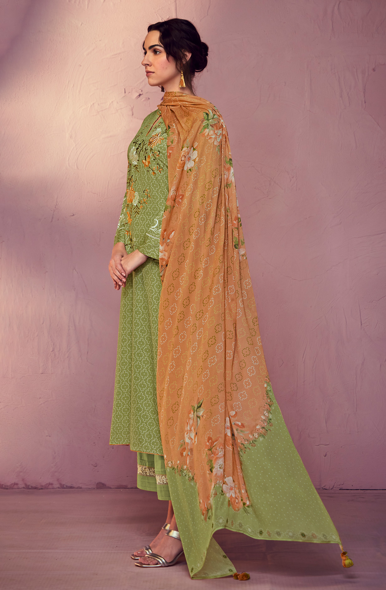 Parrot Green Cotton Beautiful Bandhej Print with Embroidery Salwar Suit - GAR9115