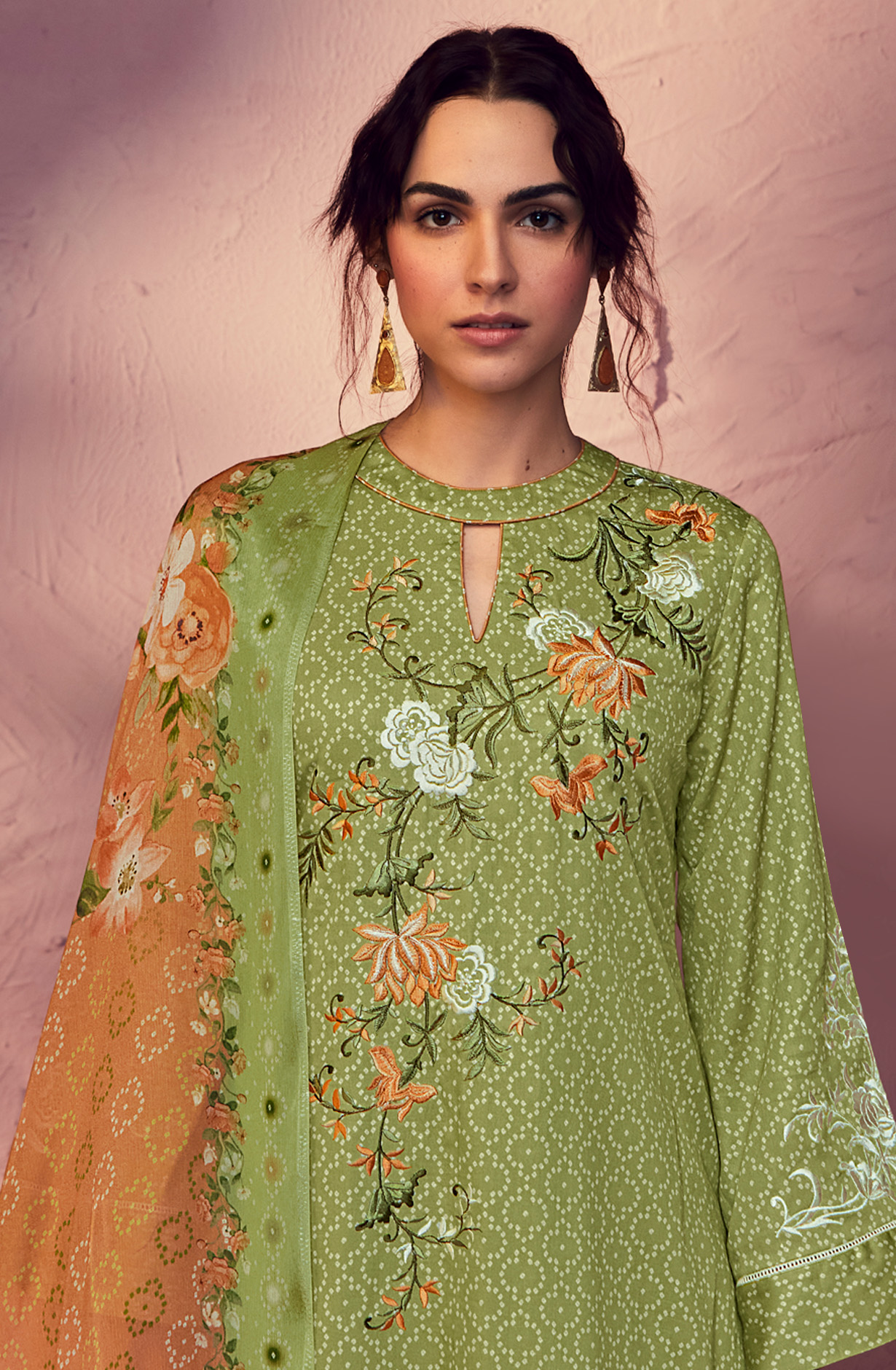 Parrot Green Cotton Beautiful Bandhej Print with Embroidery Salwar Suit - GAR9115
