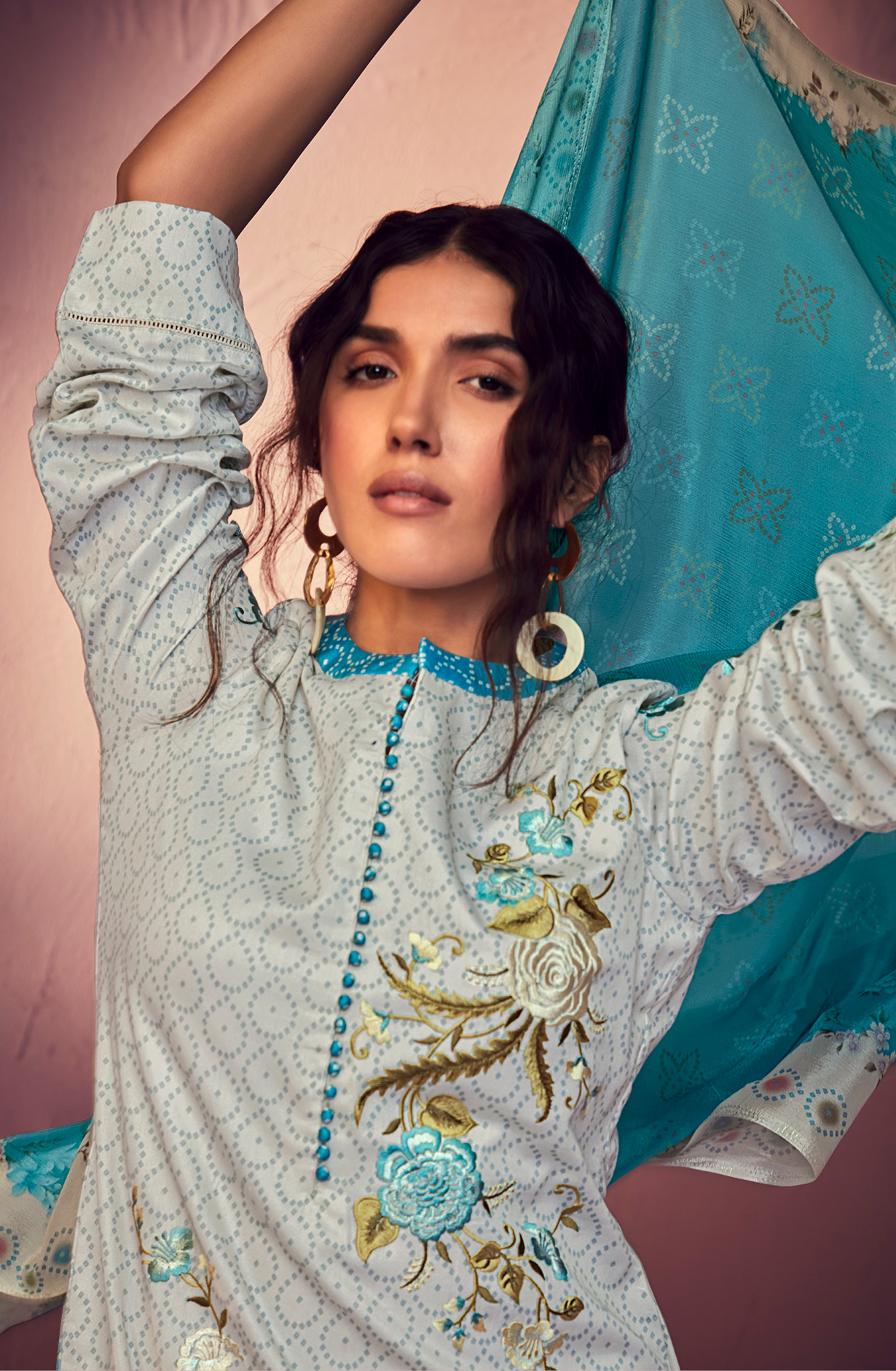 Grey Cotton Beautiful Bandhej Print with Embroidery Salwar Suit - GAR9116